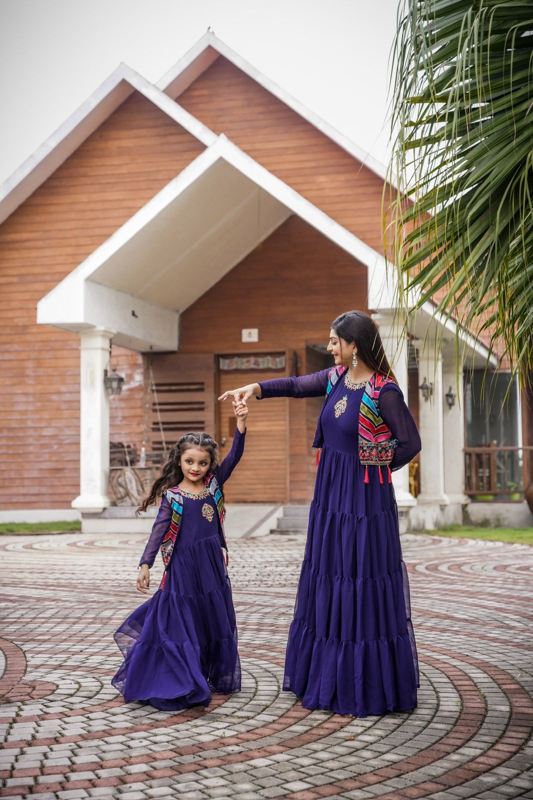 Occasion Wear Mother Daughter Blue Color Gown With Koti