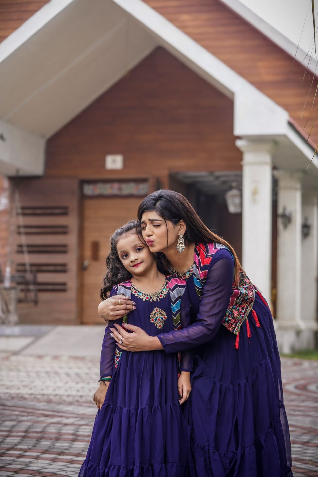 Occasion Wear Mother Daughter Blue Color Gown With Koti