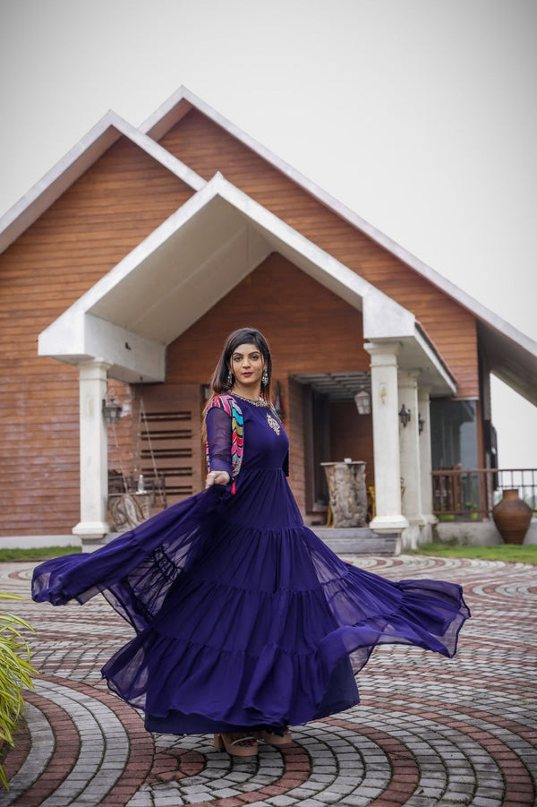 Occasion Wear Blue Color Gown With Koti