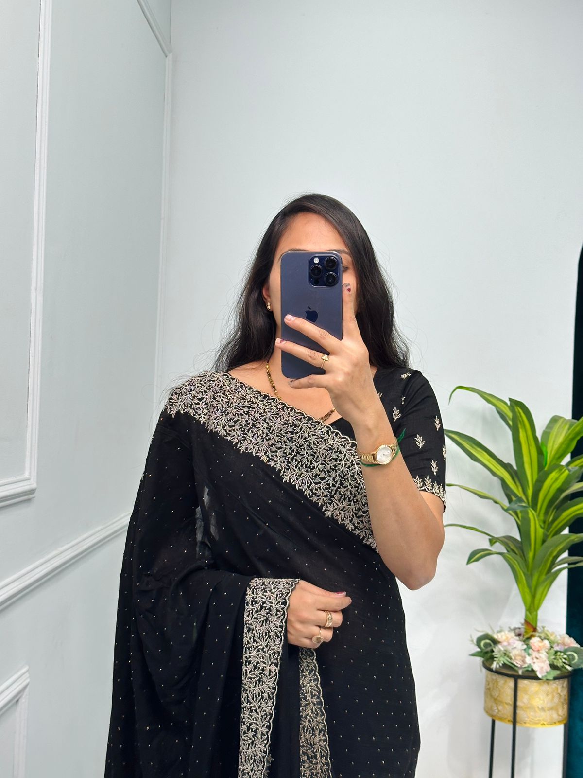 Superhit Diamond Embroidery Work Black Color Saree