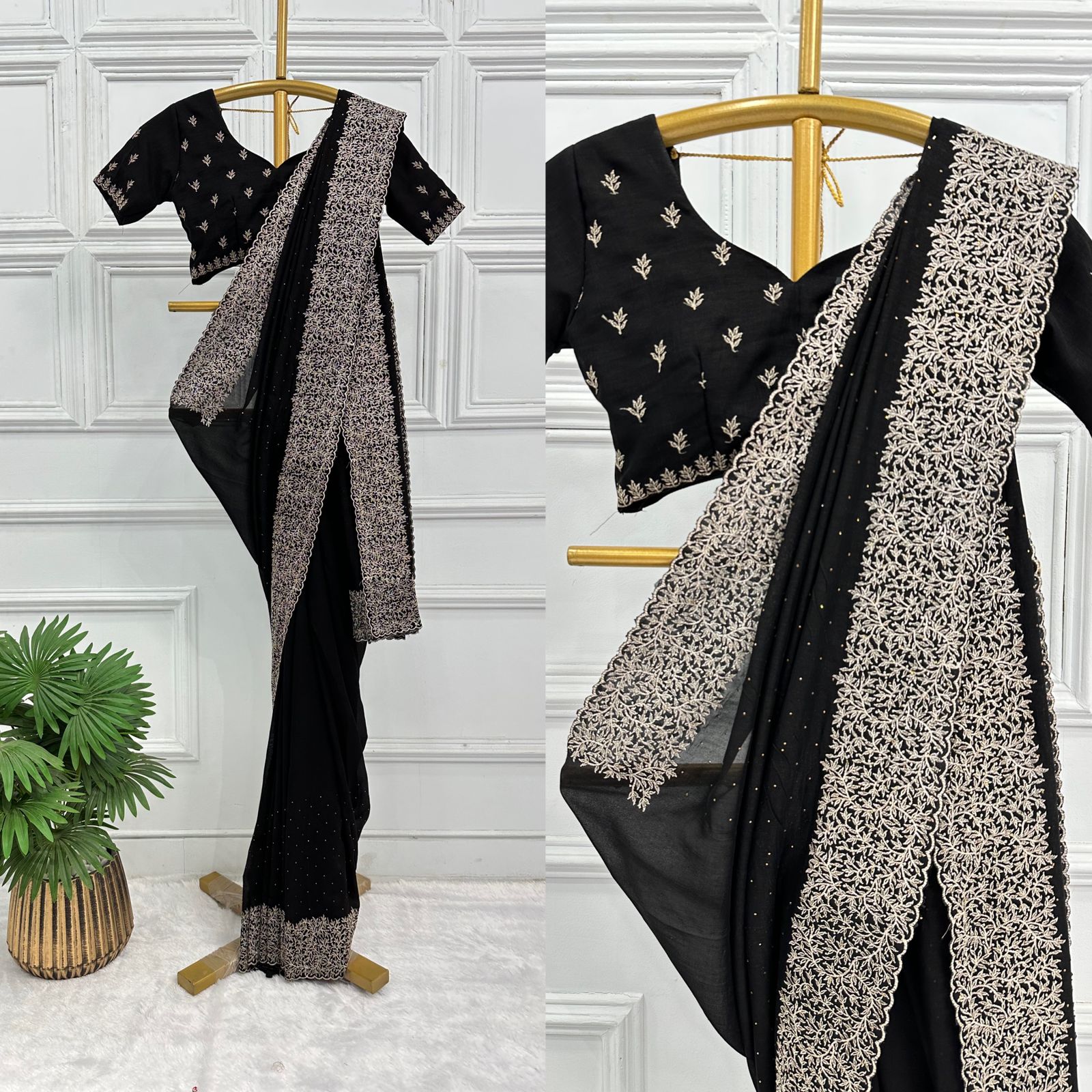 Superhit Diamond Embroidery Work Black Color Saree