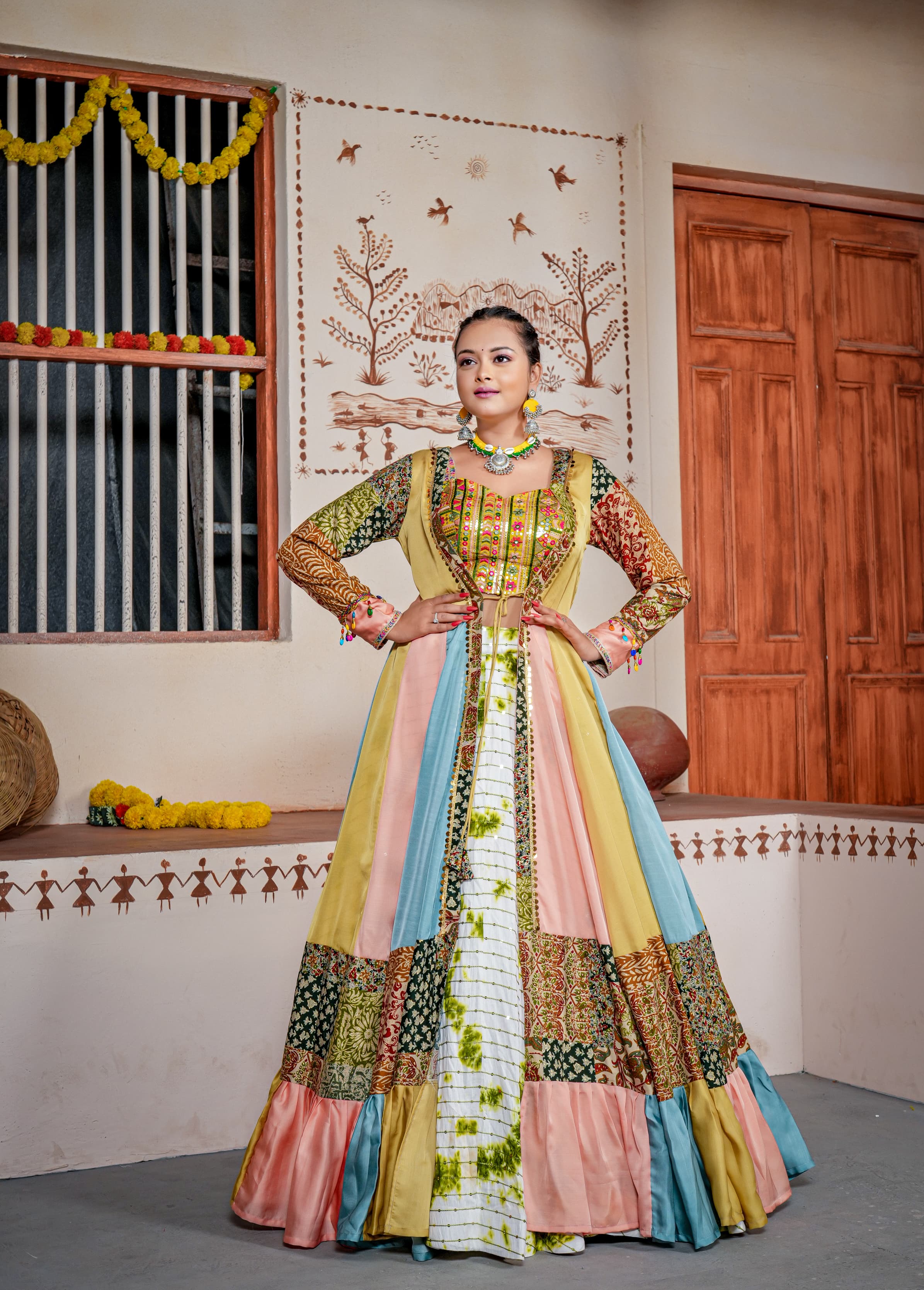 Mesmerizing Multi Color Shrug With Lehenga Choli