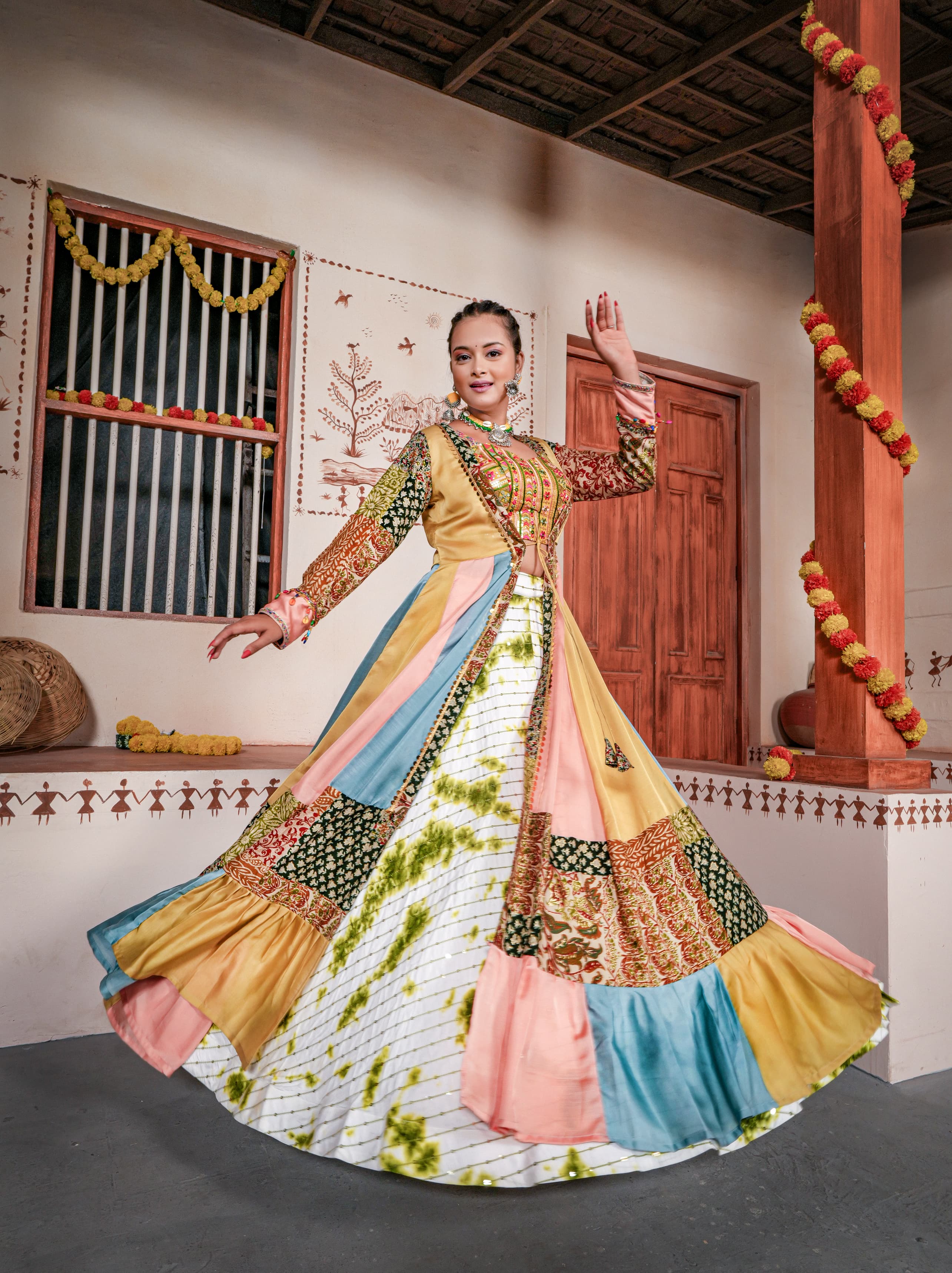 Mesmerizing Multi Color Shrug With Lehenga Choli