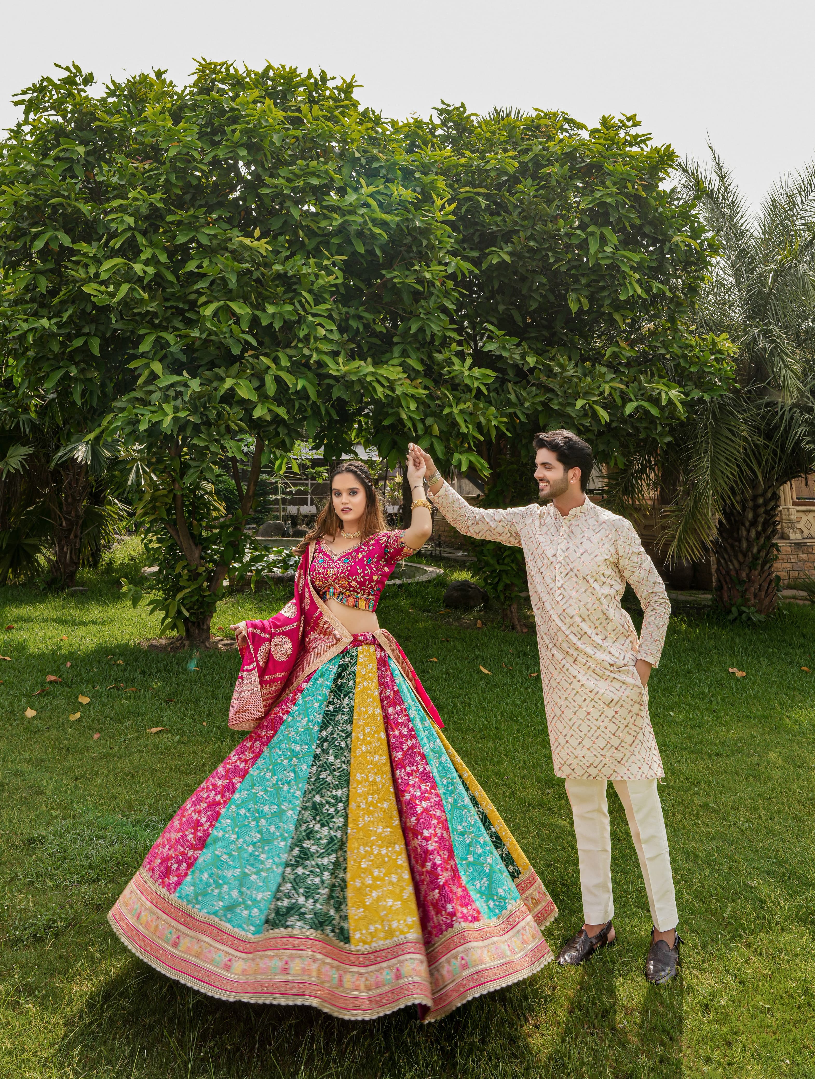 Bridal Wear Multi Color Thread Zari Work Couple Dress