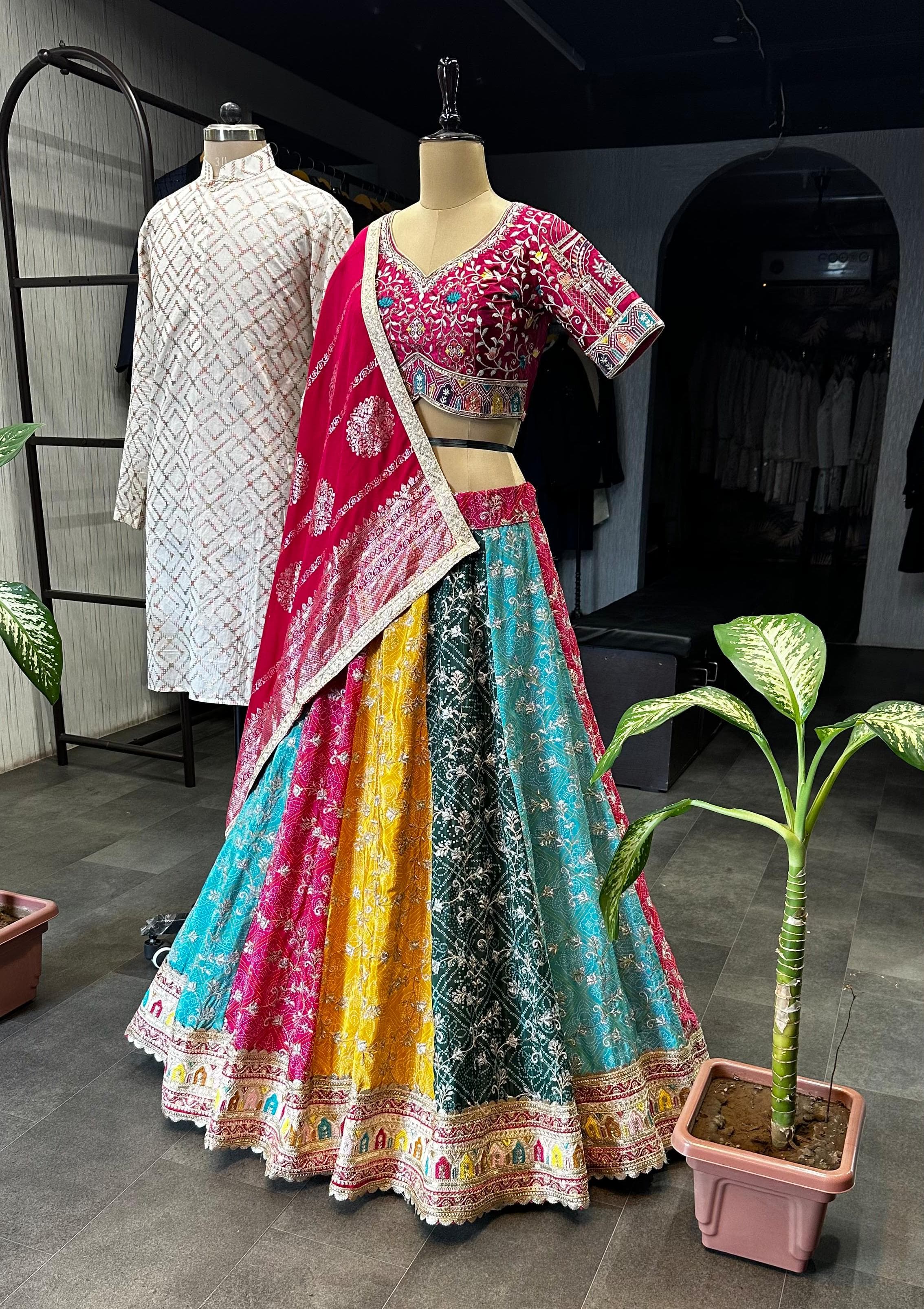 Bridal Wear Multi Color Thread Zari Work Couple Dress