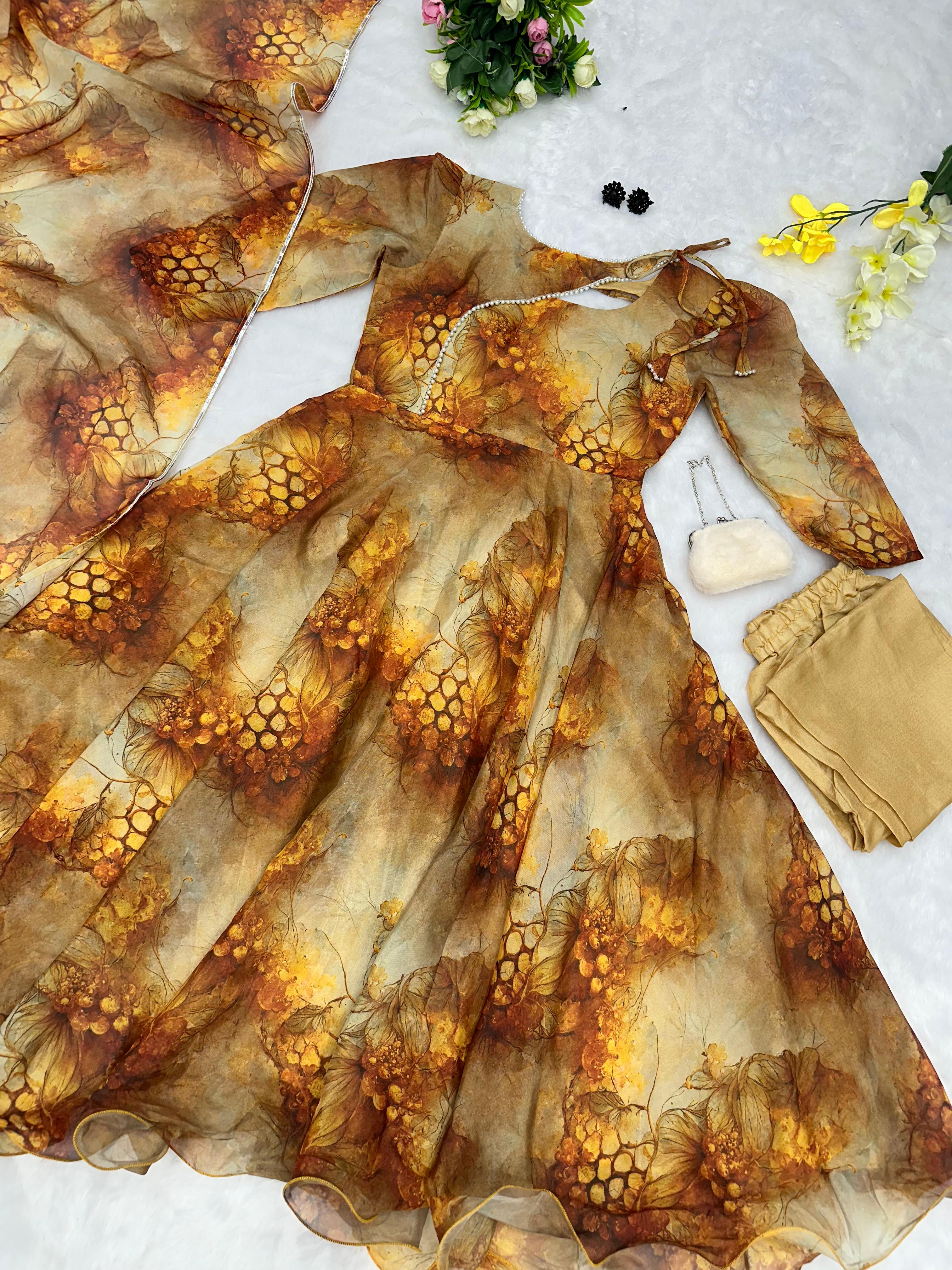 Fashionable Mustard Color Gown With Dupatta