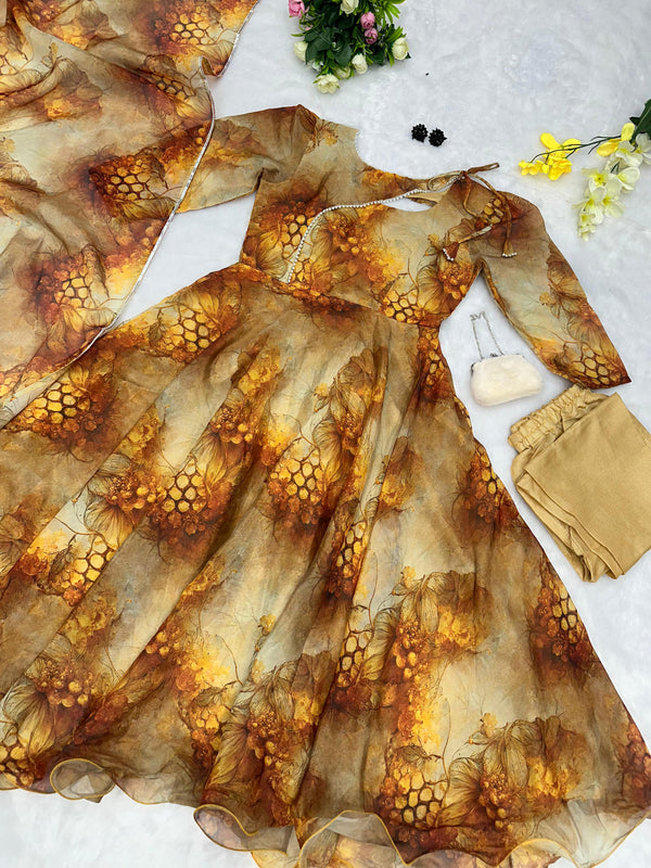 Fashionable Mustard Color Gown With Dupatta