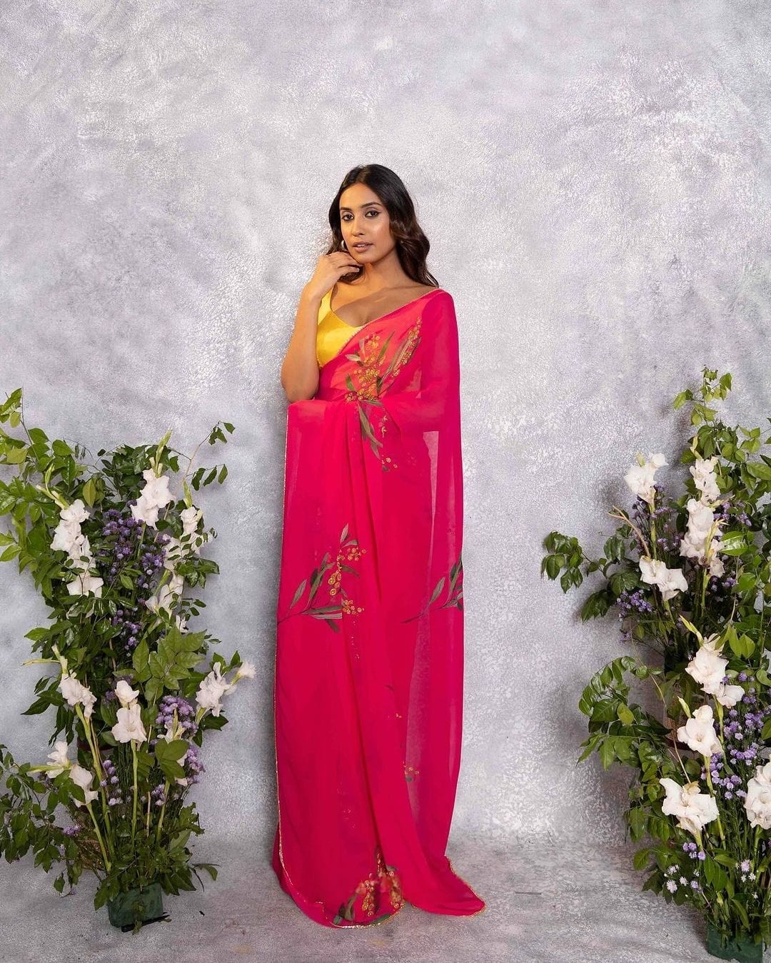 Gorgeous Festive Wear Pink Color Flower Print Saree