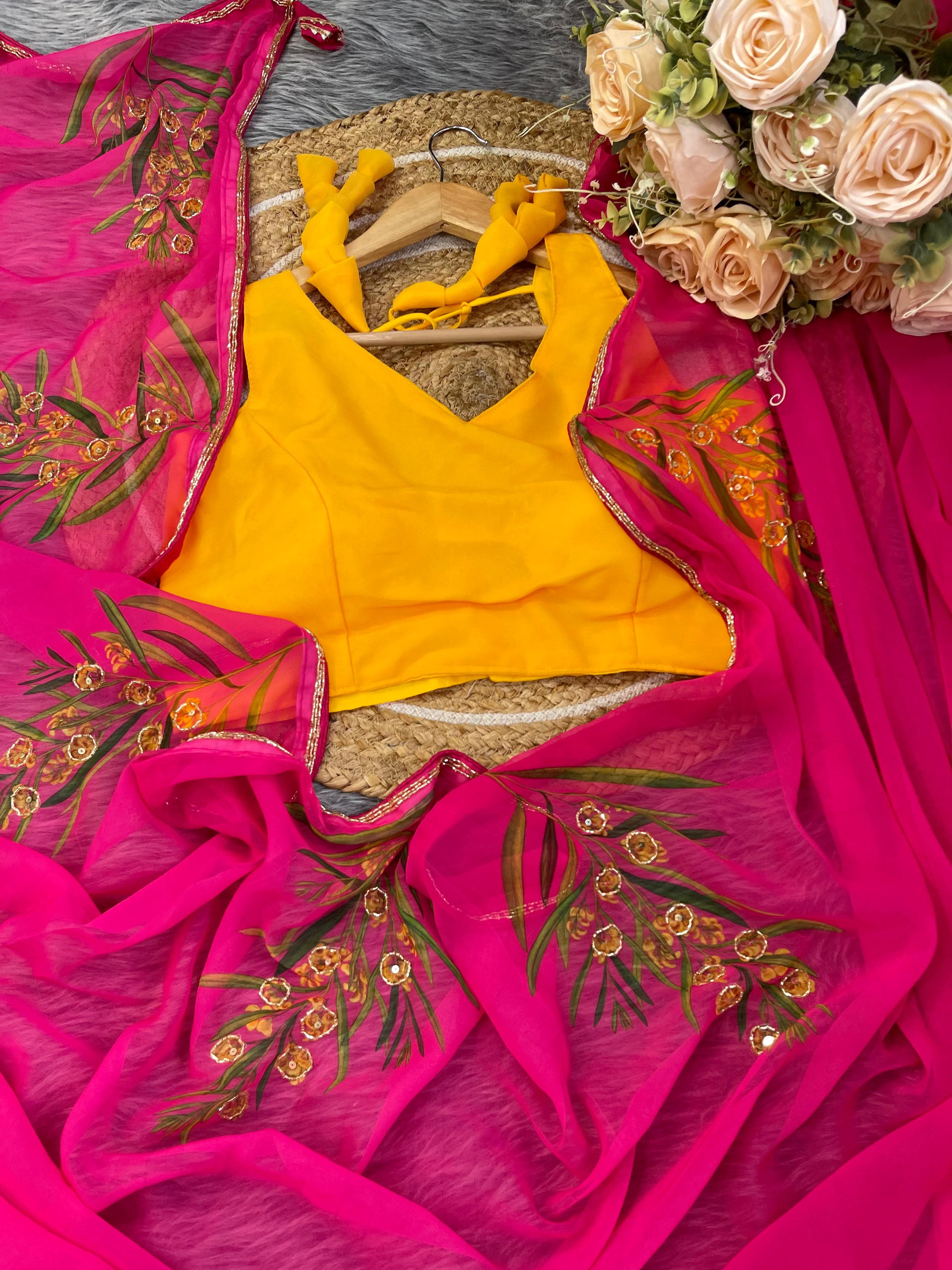 Gorgeous Festive Wear Pink Color Flower Print Saree