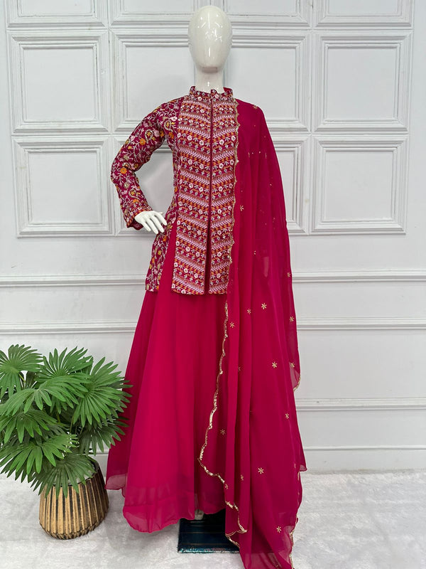 Beautiful Ceremony Wear Pink Color Lehenga With Koti