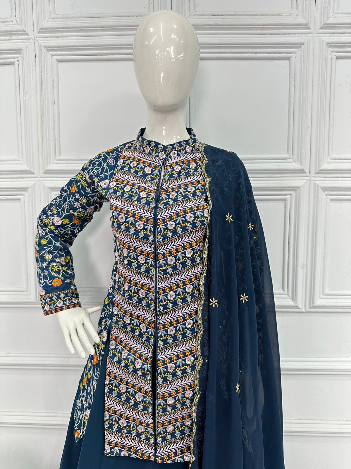 Beautiful Ceremony Wear Blue Color Lehenga With Koti