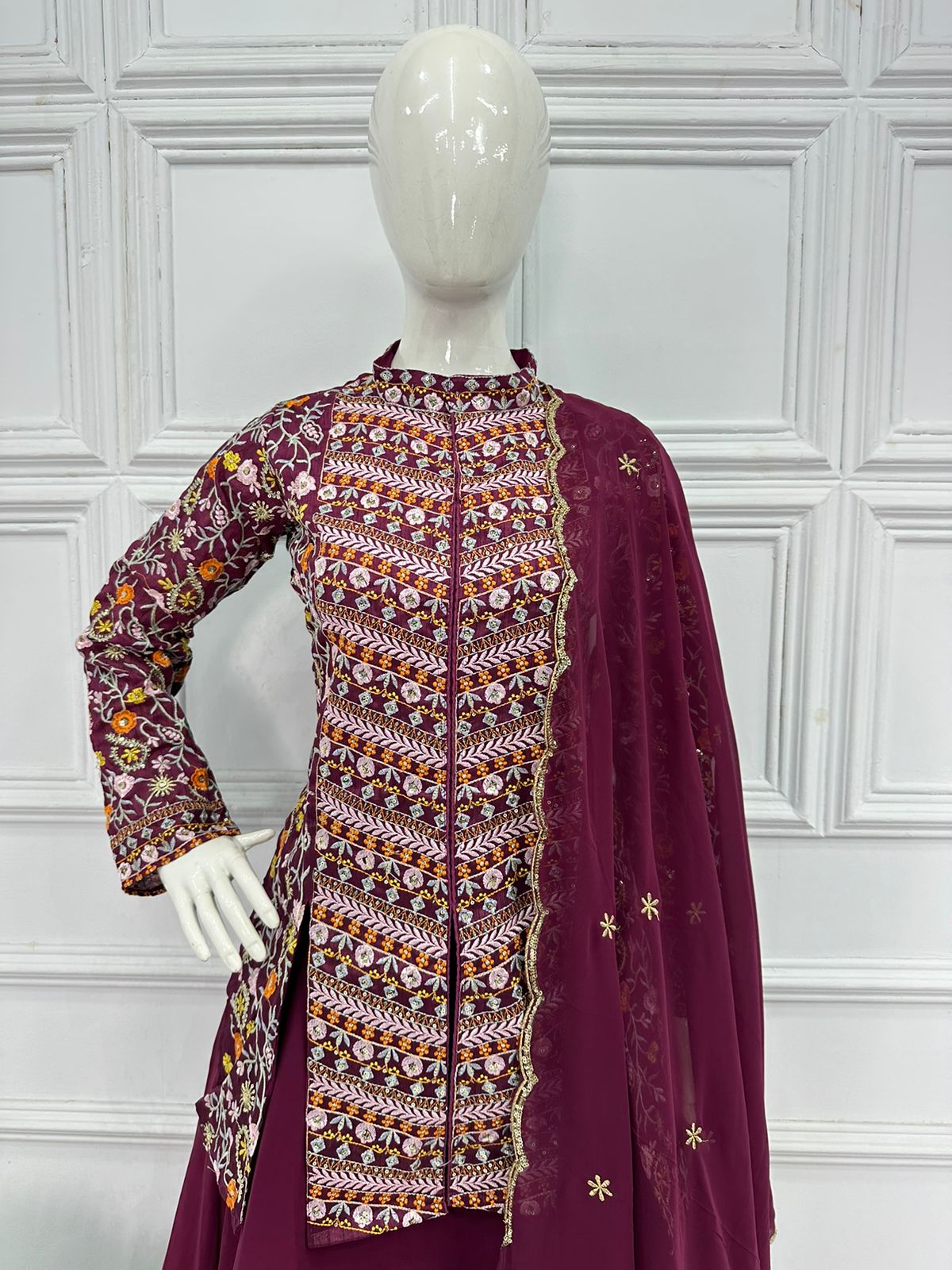 Beautiful Ceremony Wear Wine Color Lehenga With Koti