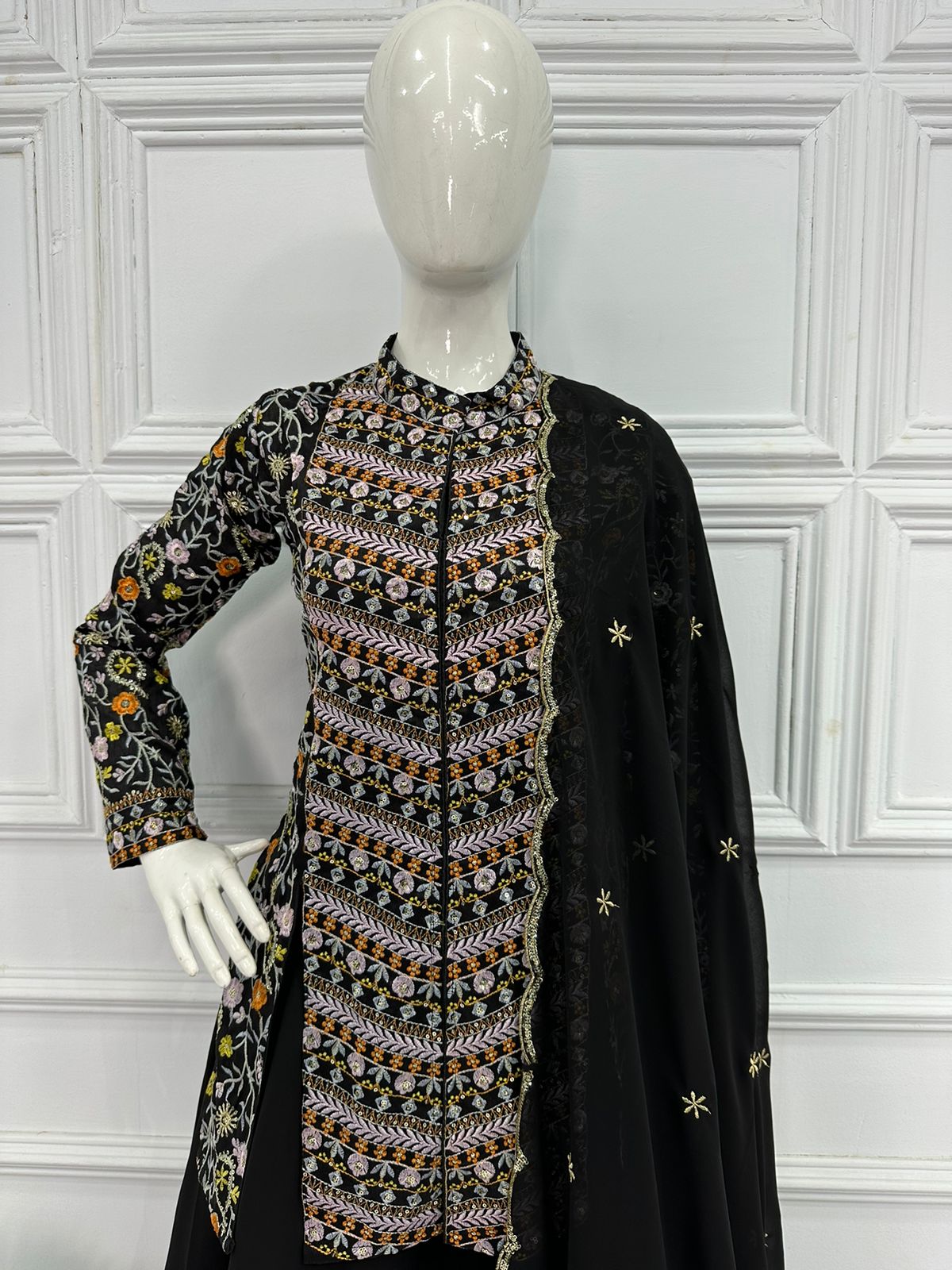 Beautiful Ceremony Wear Black Color Lehenga With Koti