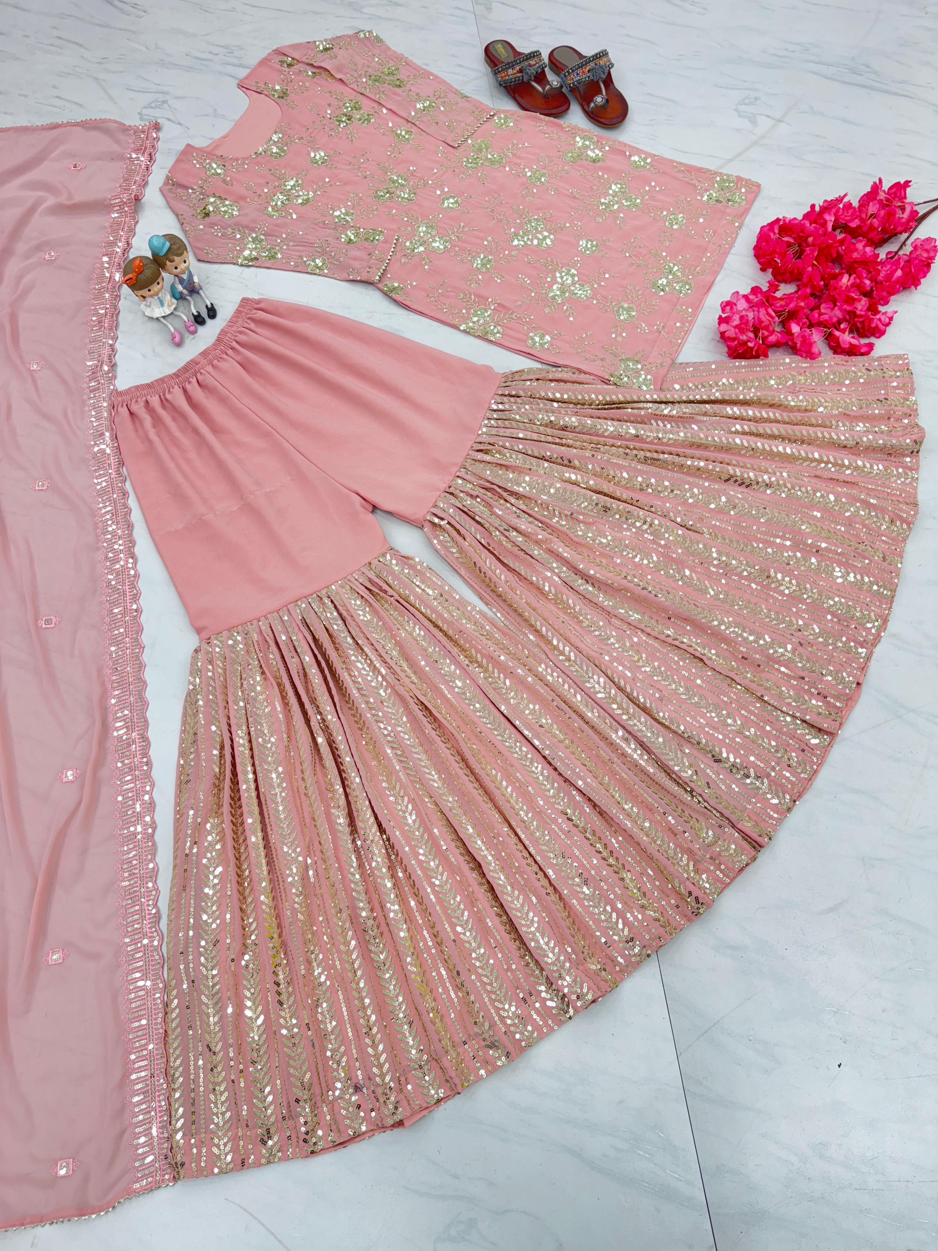 Ravishing Sequence Work Peach Color Sharara Suit