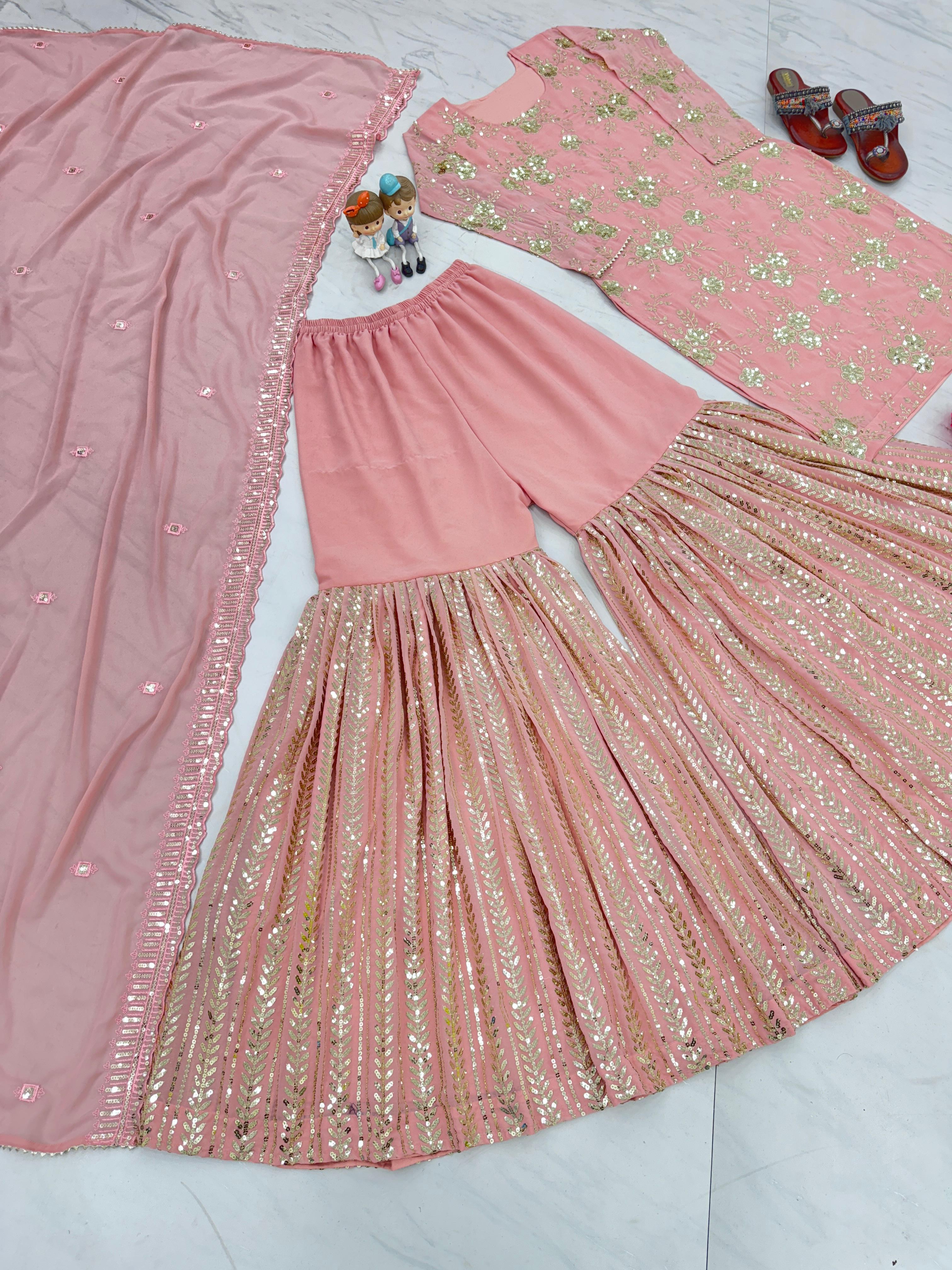 Ravishing Sequence Work Peach Color Sharara Suit