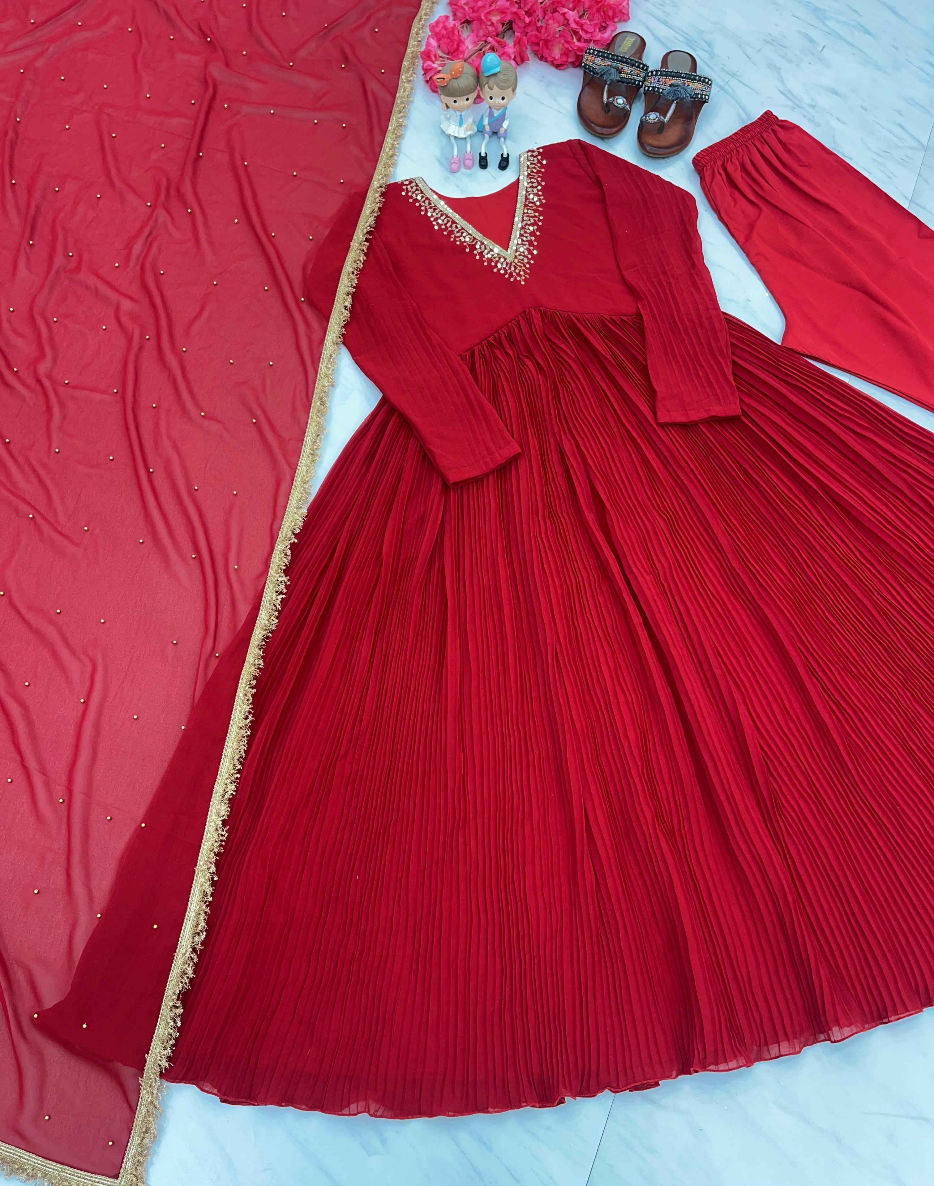 Plated Red Color Innovative Alia Cut Gown – Vastra Shop