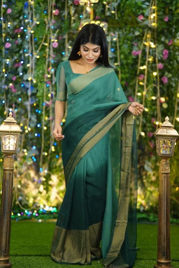 Gorgeous Border Aqua Green Color Ready To Wear Saree