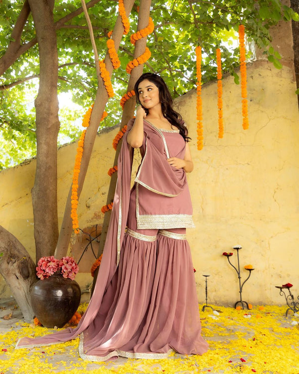 Plain Party Wear Dusty Pink Color Sharara Suit