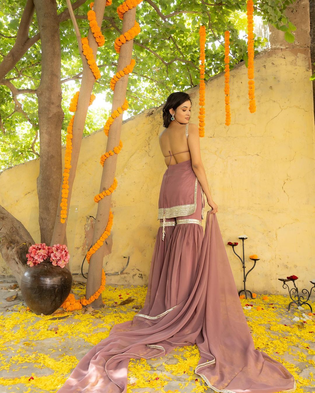 Plain Party Wear Dusty Pink Color Sharara Suit