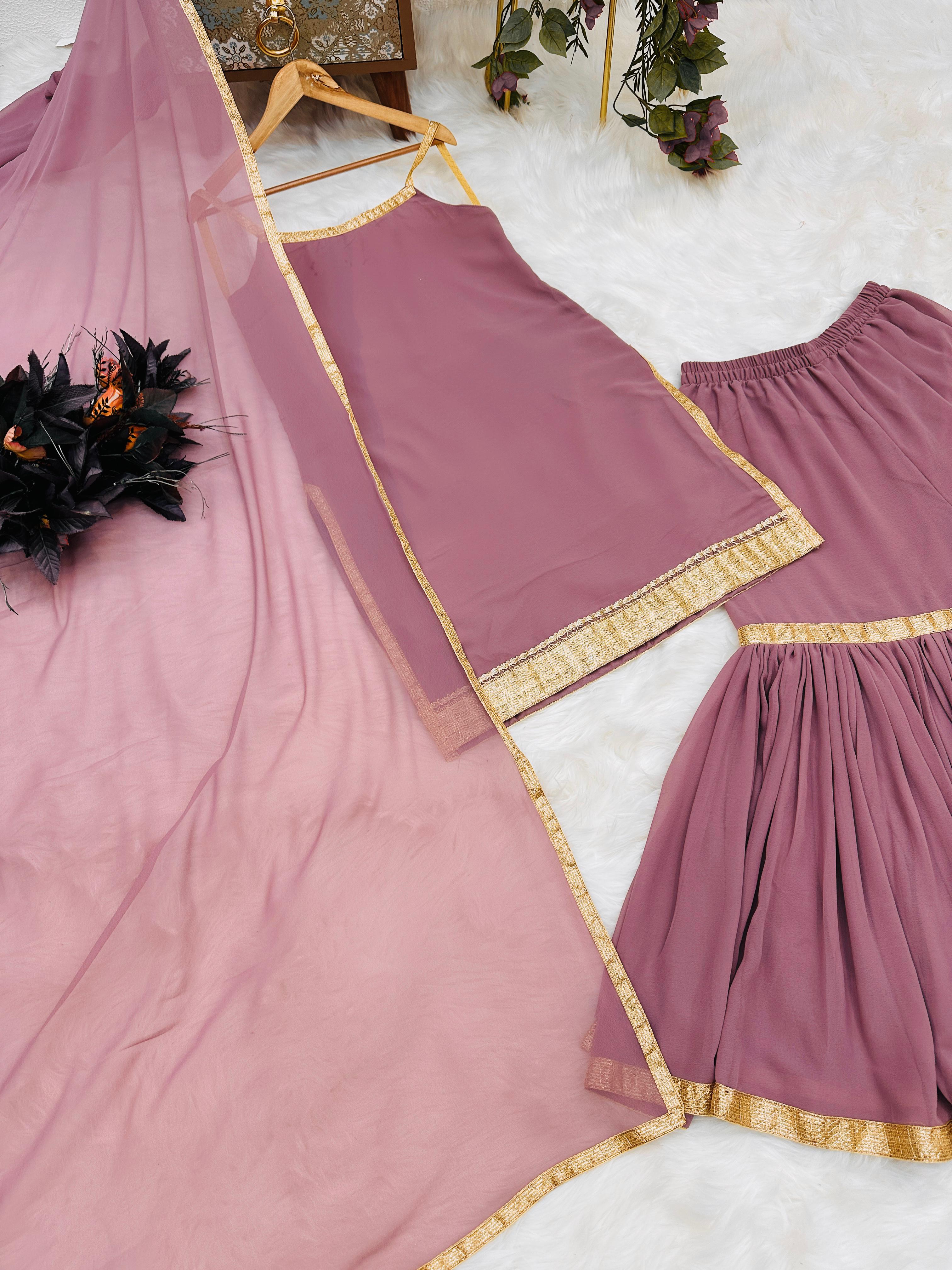 Plain Party Wear Dusty Pink Color Sharara Suit