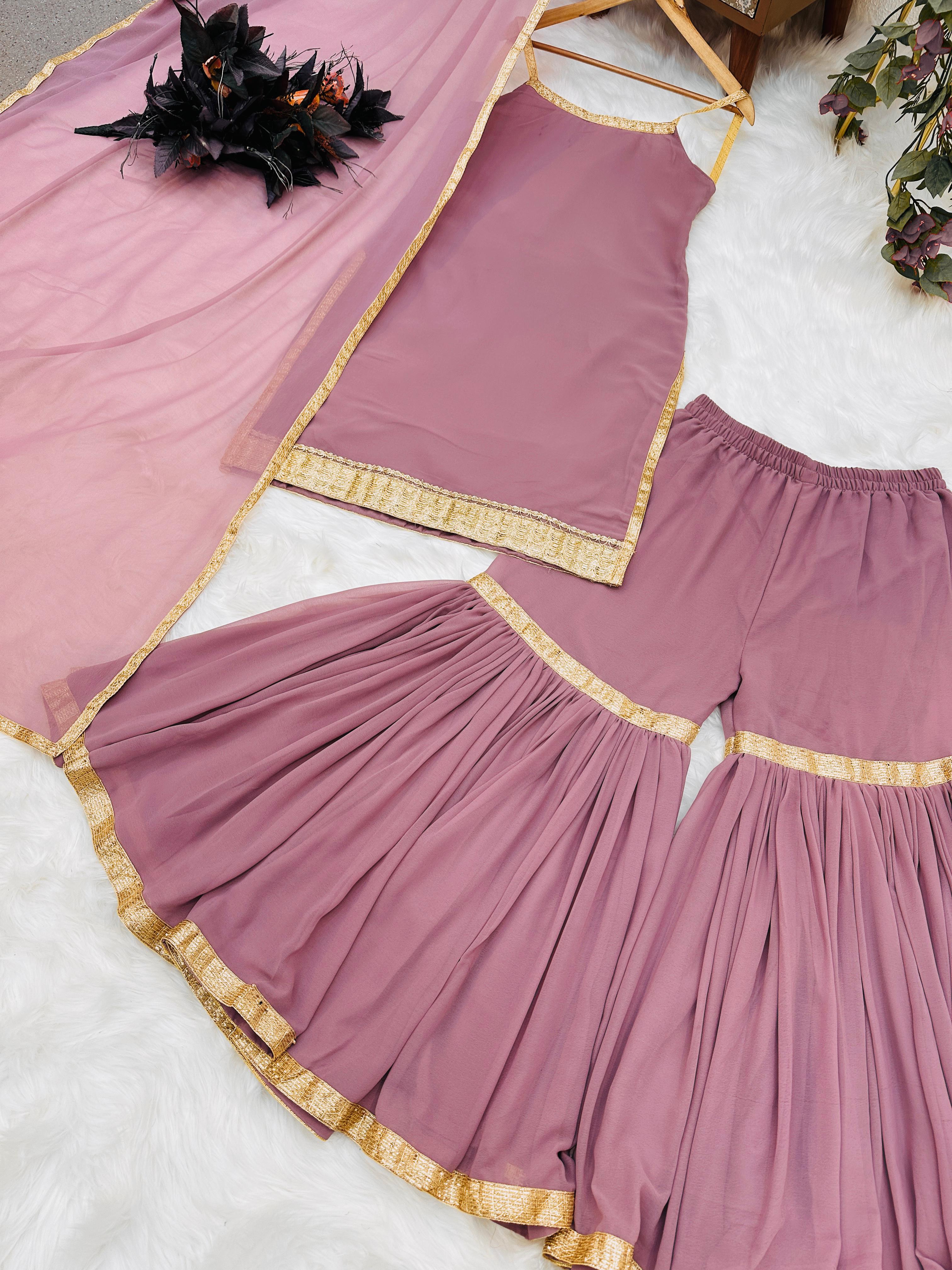 Plain Party Wear Dusty Pink Color Sharara Suit