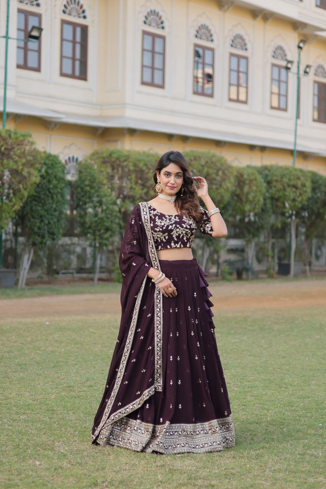 Ceremony Wear Embroidered Wine Color Lehenga Choli