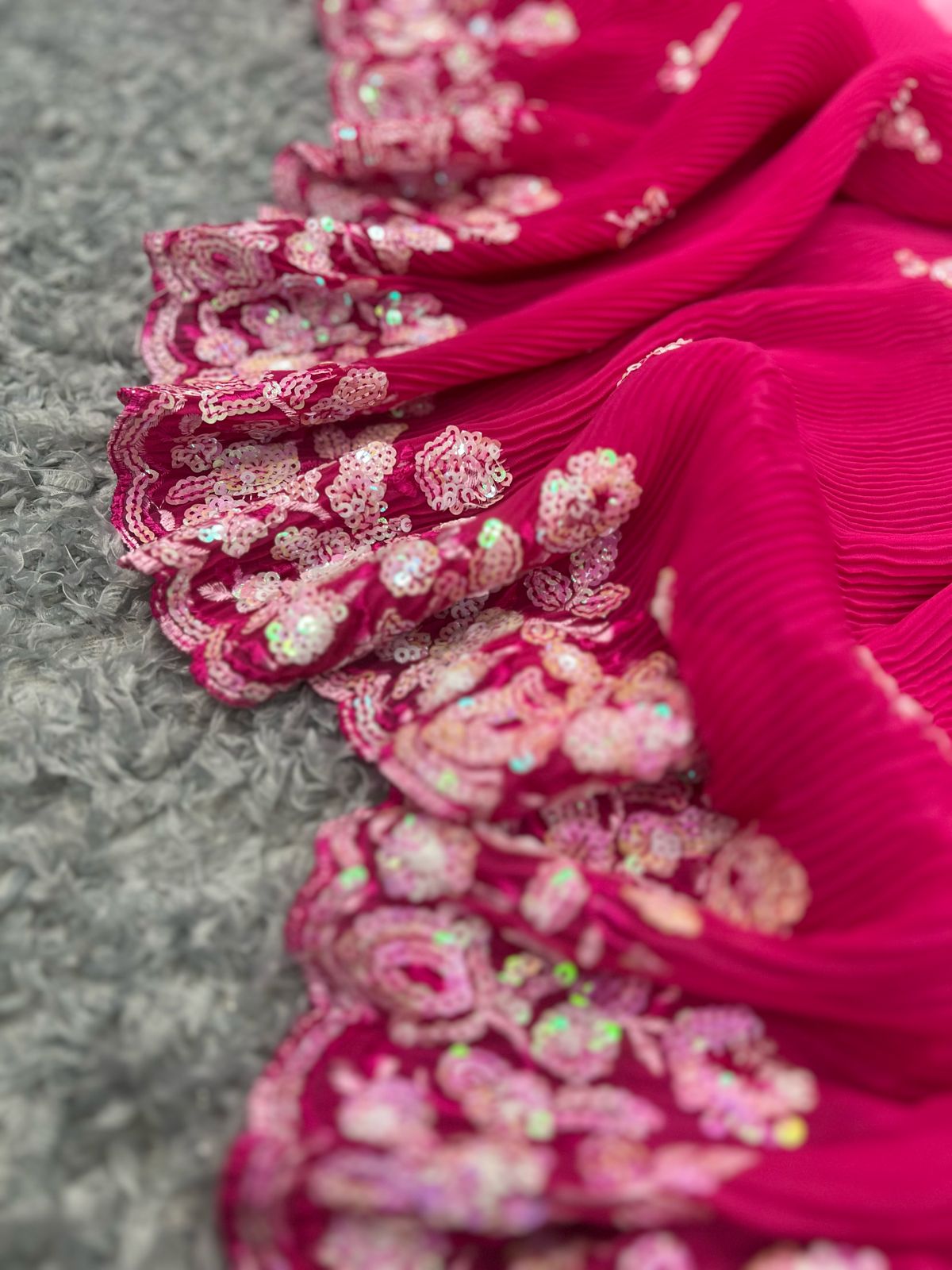 Marvelous Work With Pleated Pink Color Shade Saree