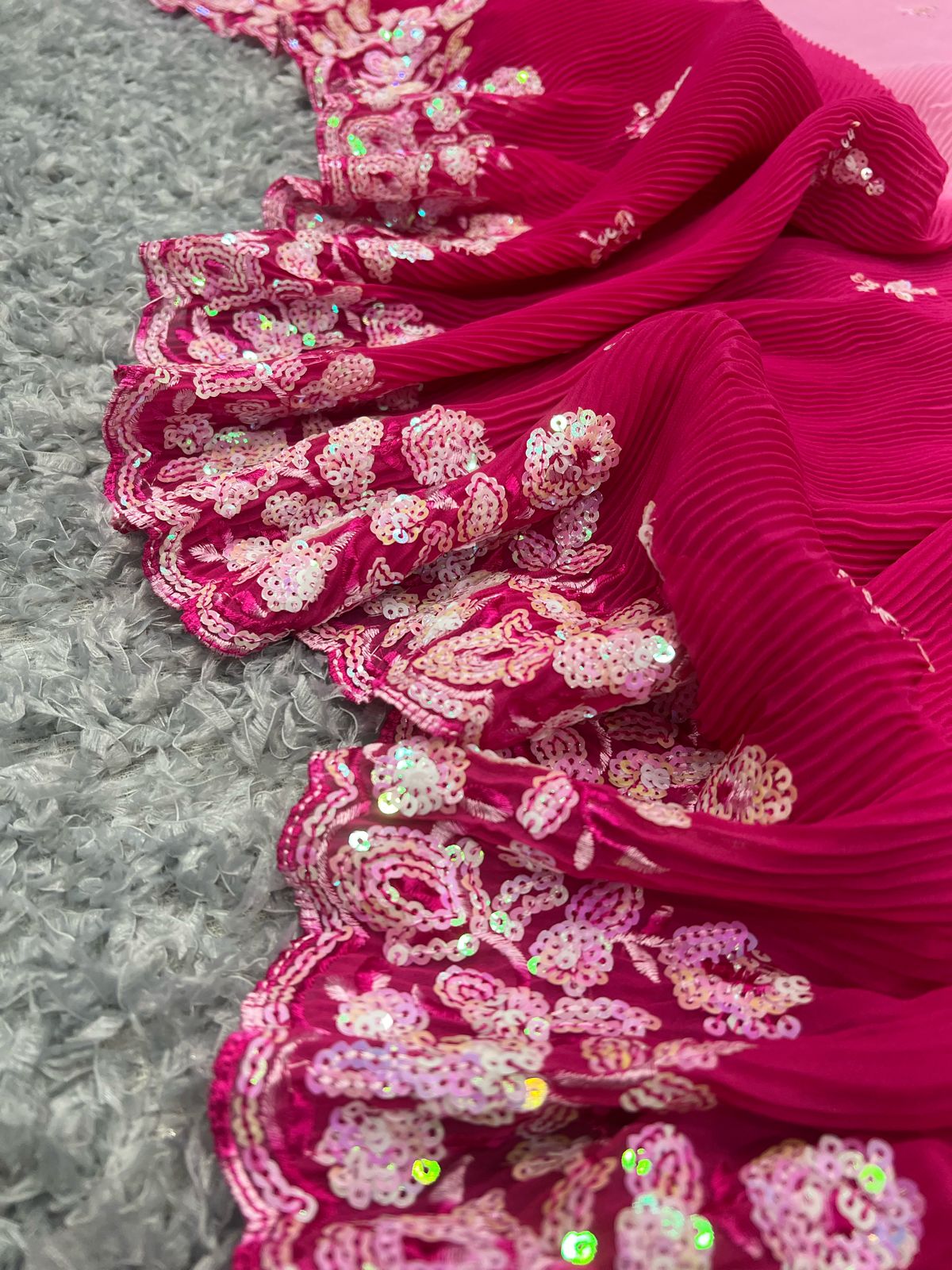 Marvelous Work With Pleated Pink Color Shade Saree