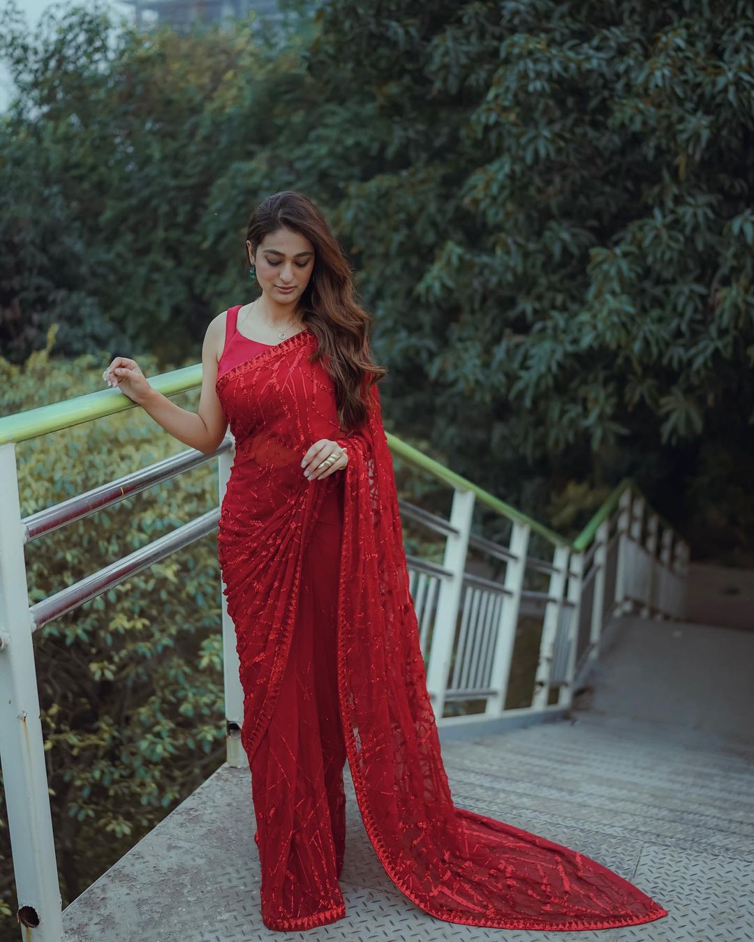 Eyes Catching Sequence Work Red Color Saree