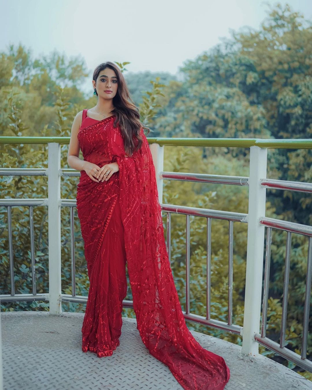 Eyes Catching Sequence Work Red Color Saree