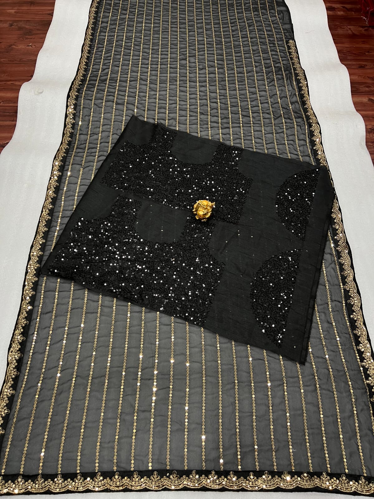 Captivating Embroidery Work Black Color Saree