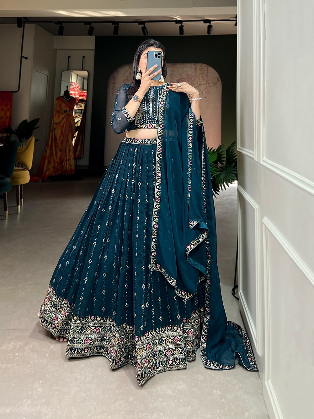 Function Wear Teal Blue Color Beautiful Lehenga Choli