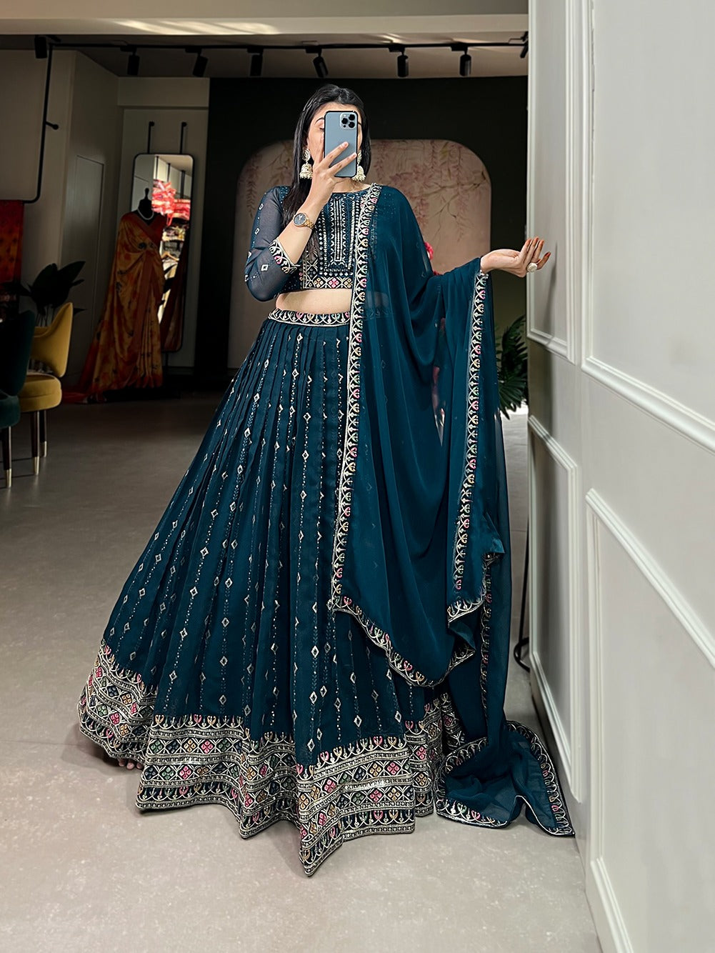 Function Wear Teal Blue Color Beautiful Lehenga Choli