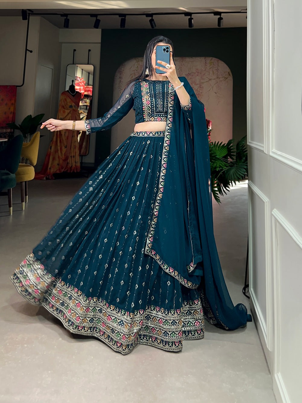 Function Wear Teal Blue Color Beautiful Lehenga Choli