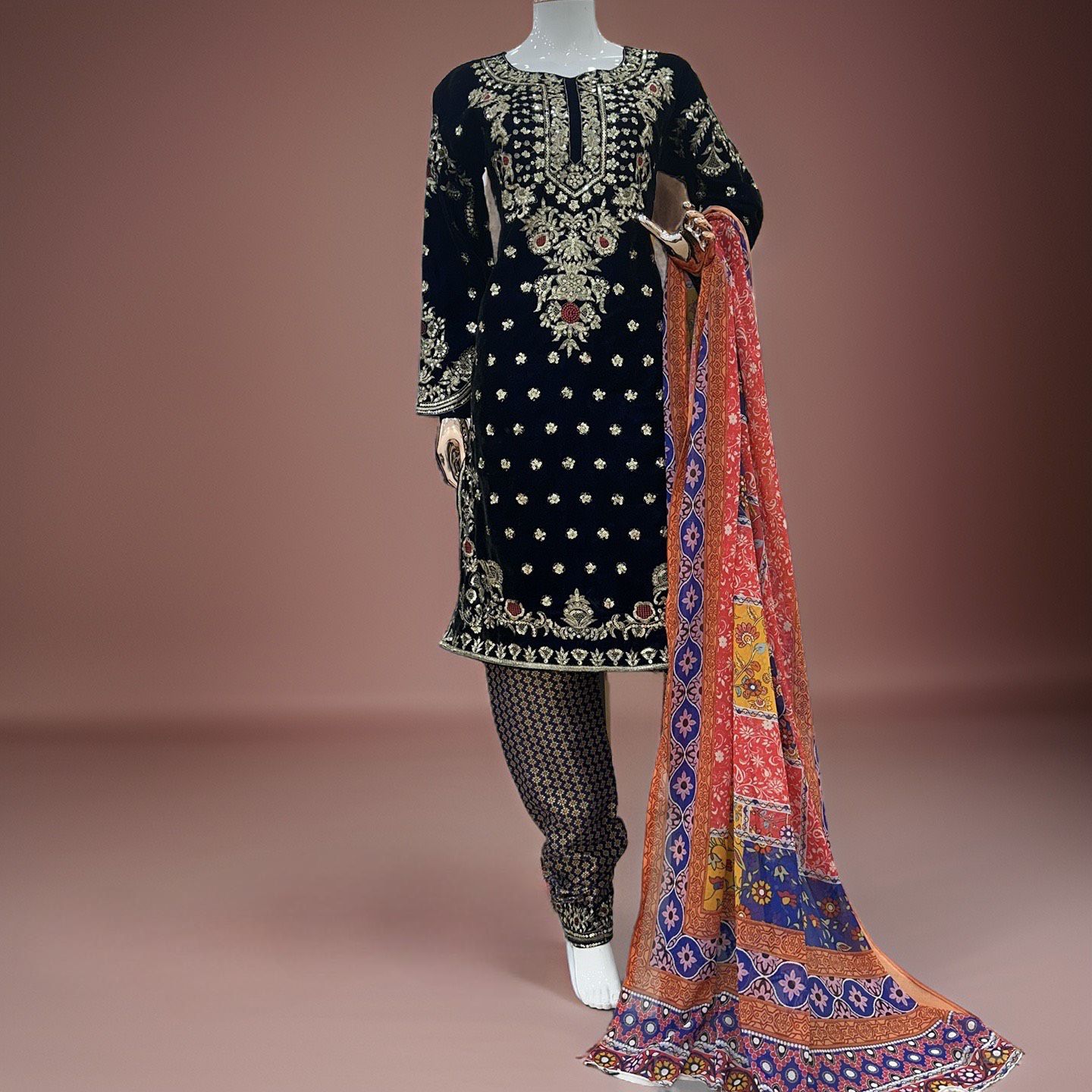 Good Looking Black Color Velvet Salwar Suit