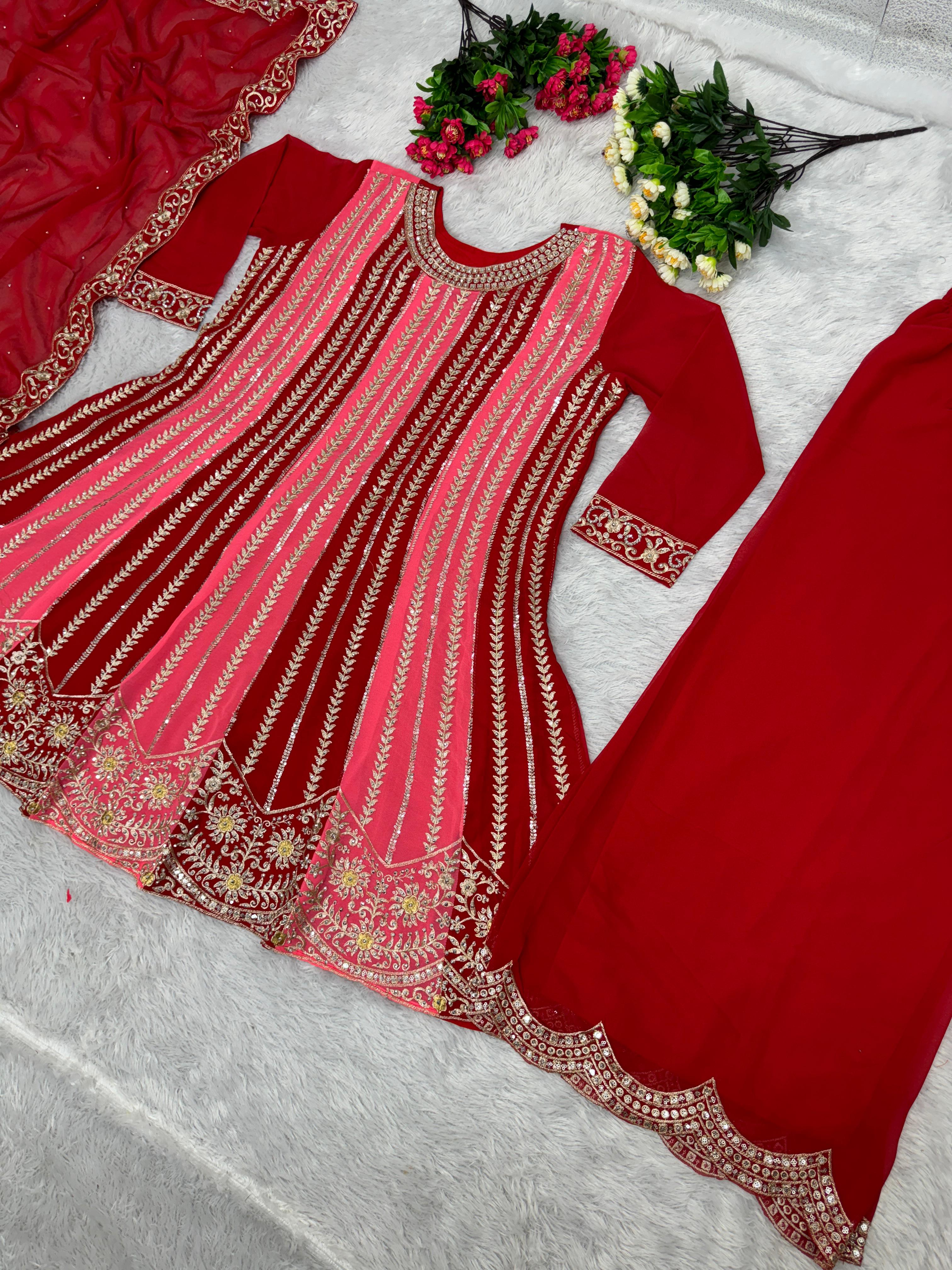 Lovely Sequence Embroidery Work Maroon Sharara With Top