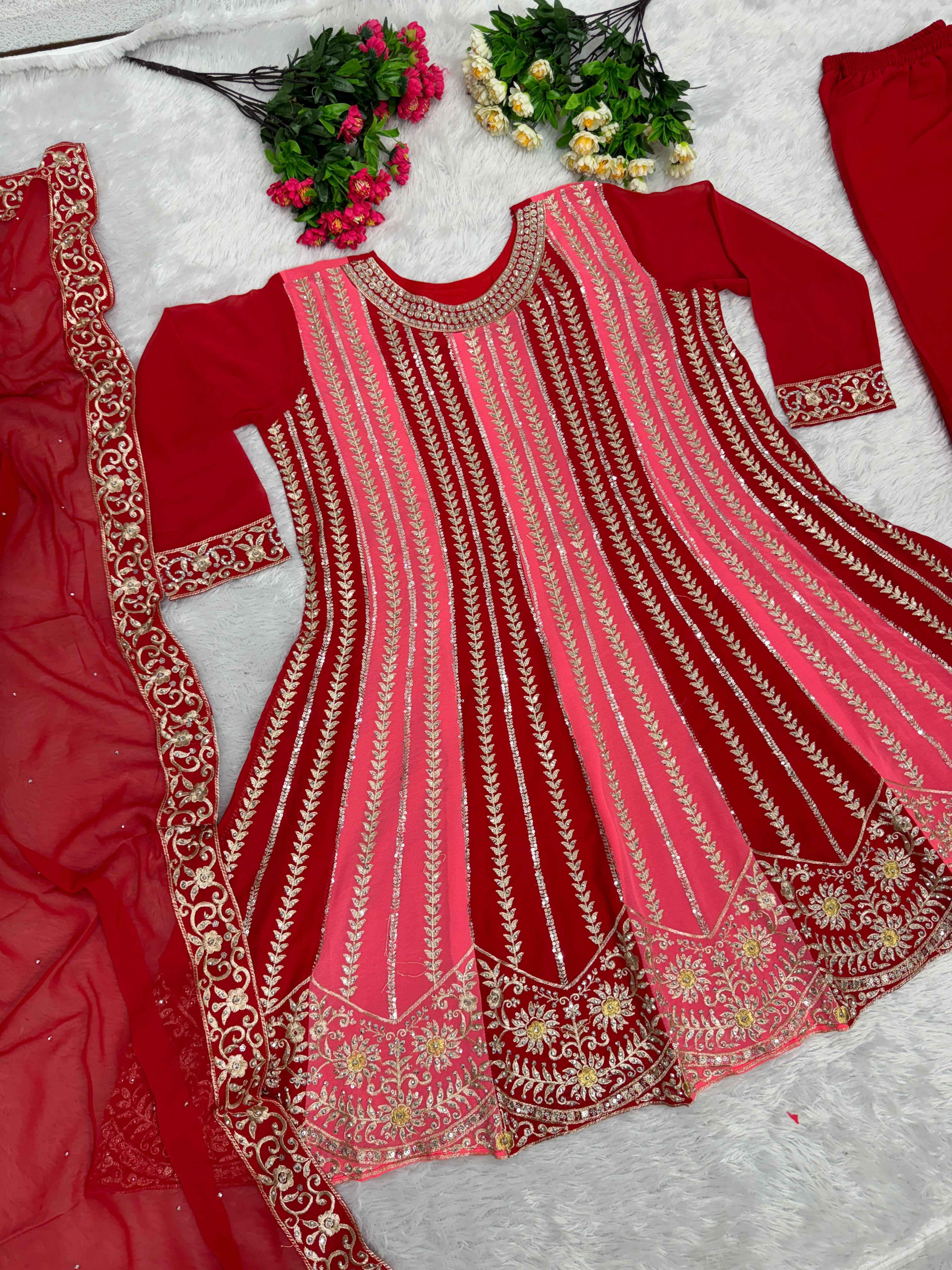 Lovely Sequence Embroidery Work Maroon Sharara With Top