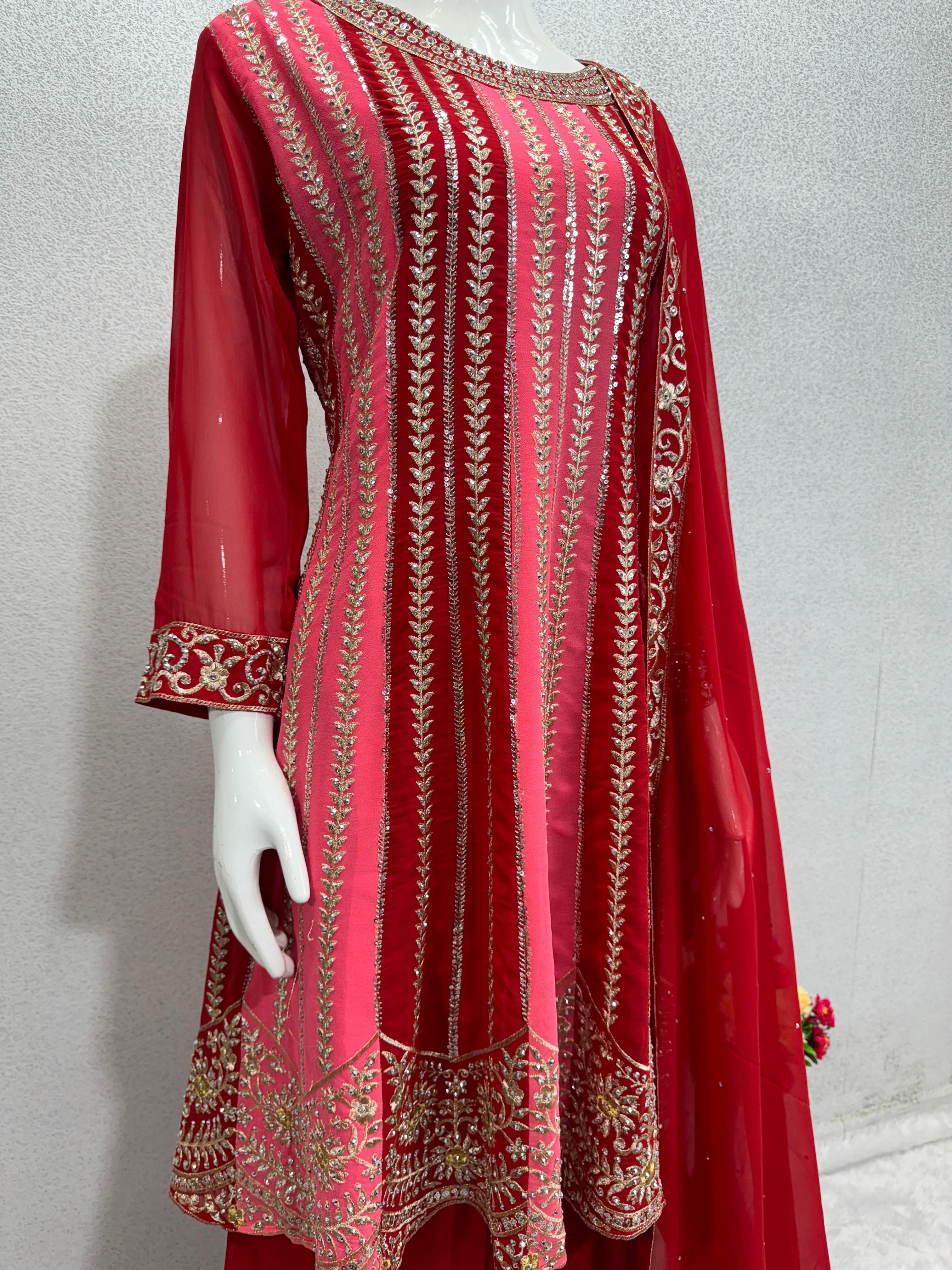 Lovely Sequence Embroidery Work Maroon Sharara With Top