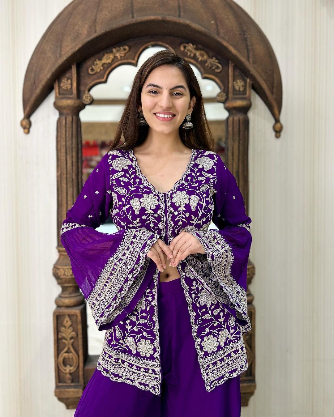 Facy Purple Color Function Wear Sharara Suit