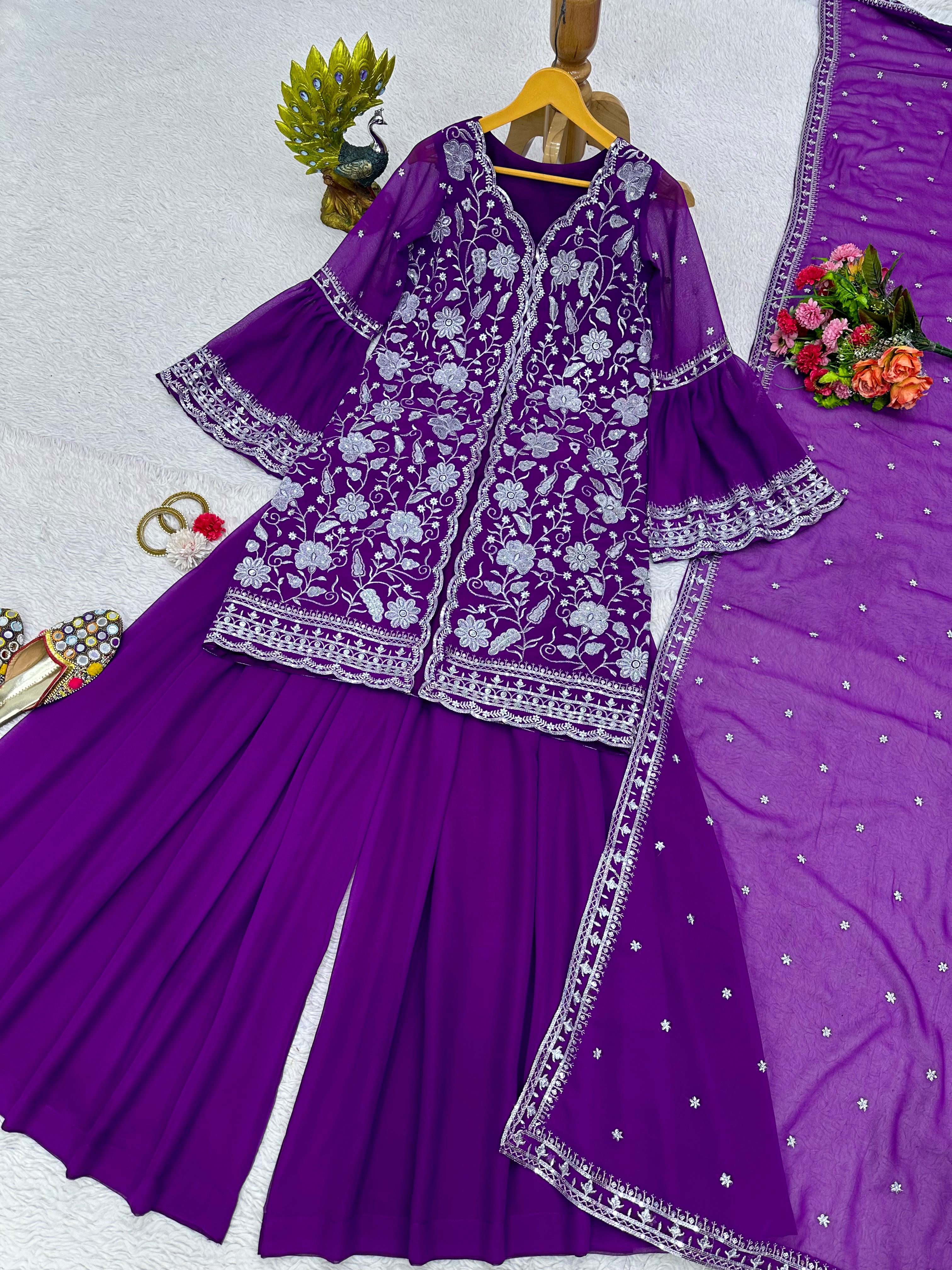 Facy Purple Color Function Wear Sharara Suit