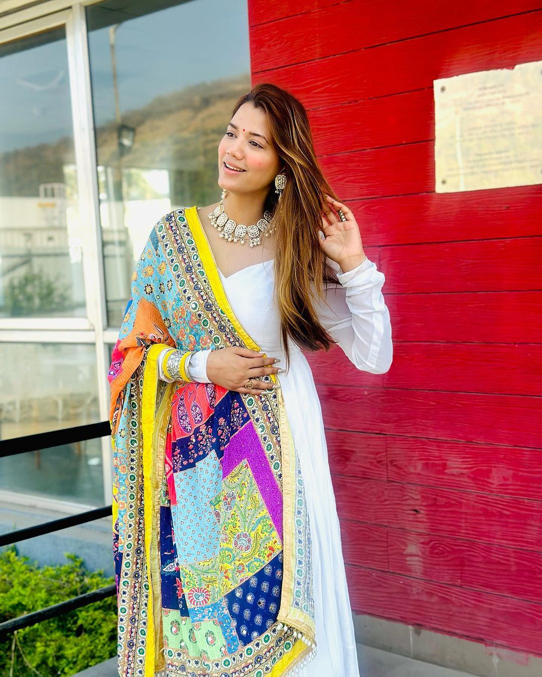 Simple White Dress With Colorful Dupatta Fashionable White Gown With Multi Printed Dupatta Vastra Shop Simple White Dress With Colorful Dupatta Fashionable White Gown With Multi Printed Dupatta Vastra Shop