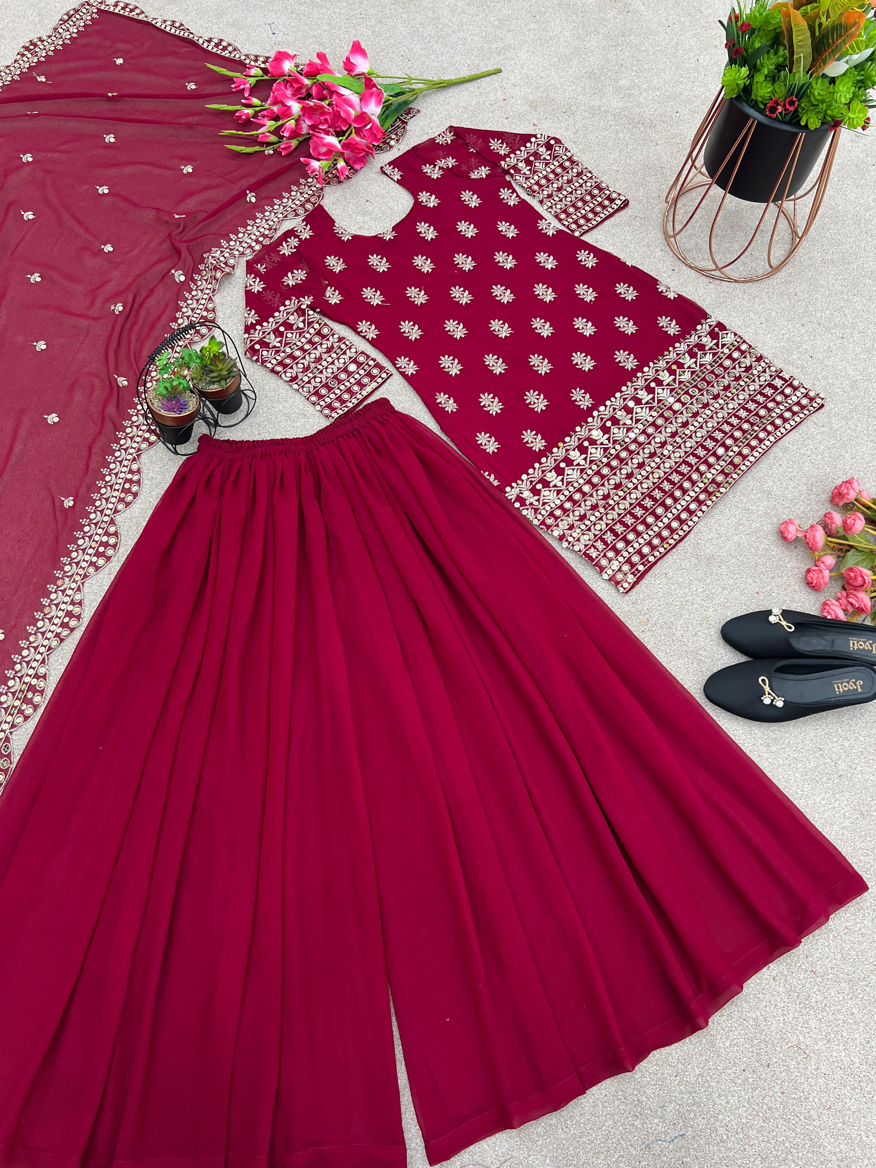 Captivating Pink Color Classic Work Sharara Suit