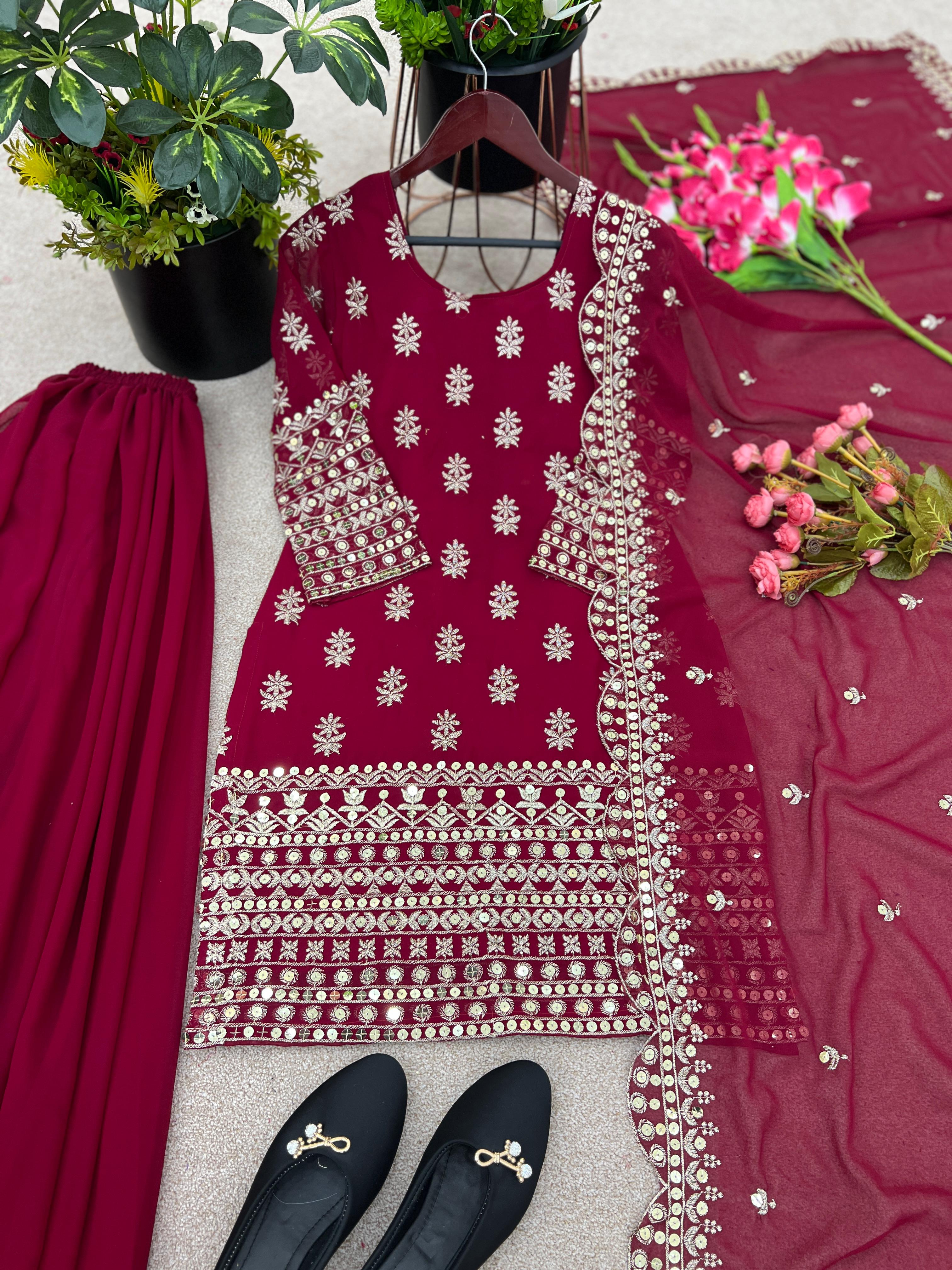 Captivating Pink Color Classic Work Sharara Suit