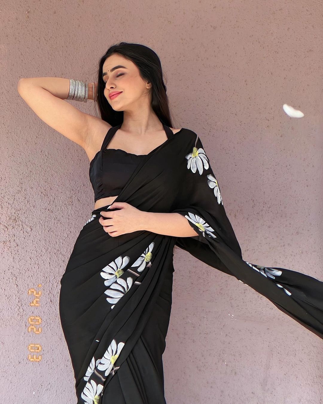 Amazing Black Color Hand Painted Saree