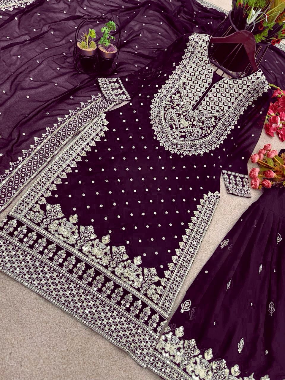 Stylish Purple Color Sharara Suit With Shining Work