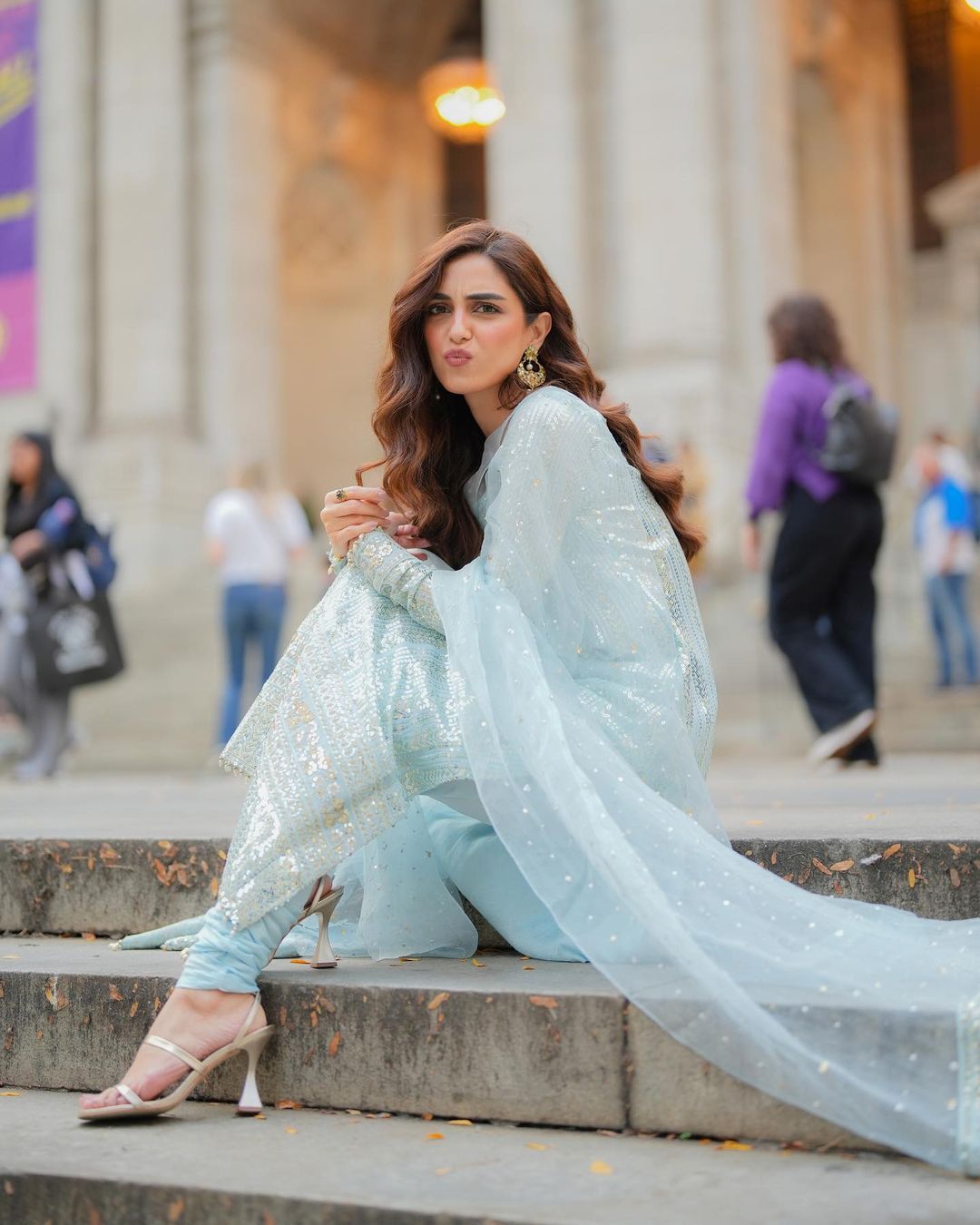 Glimmering Sequence Work Sky Blue Color Salwar Suit