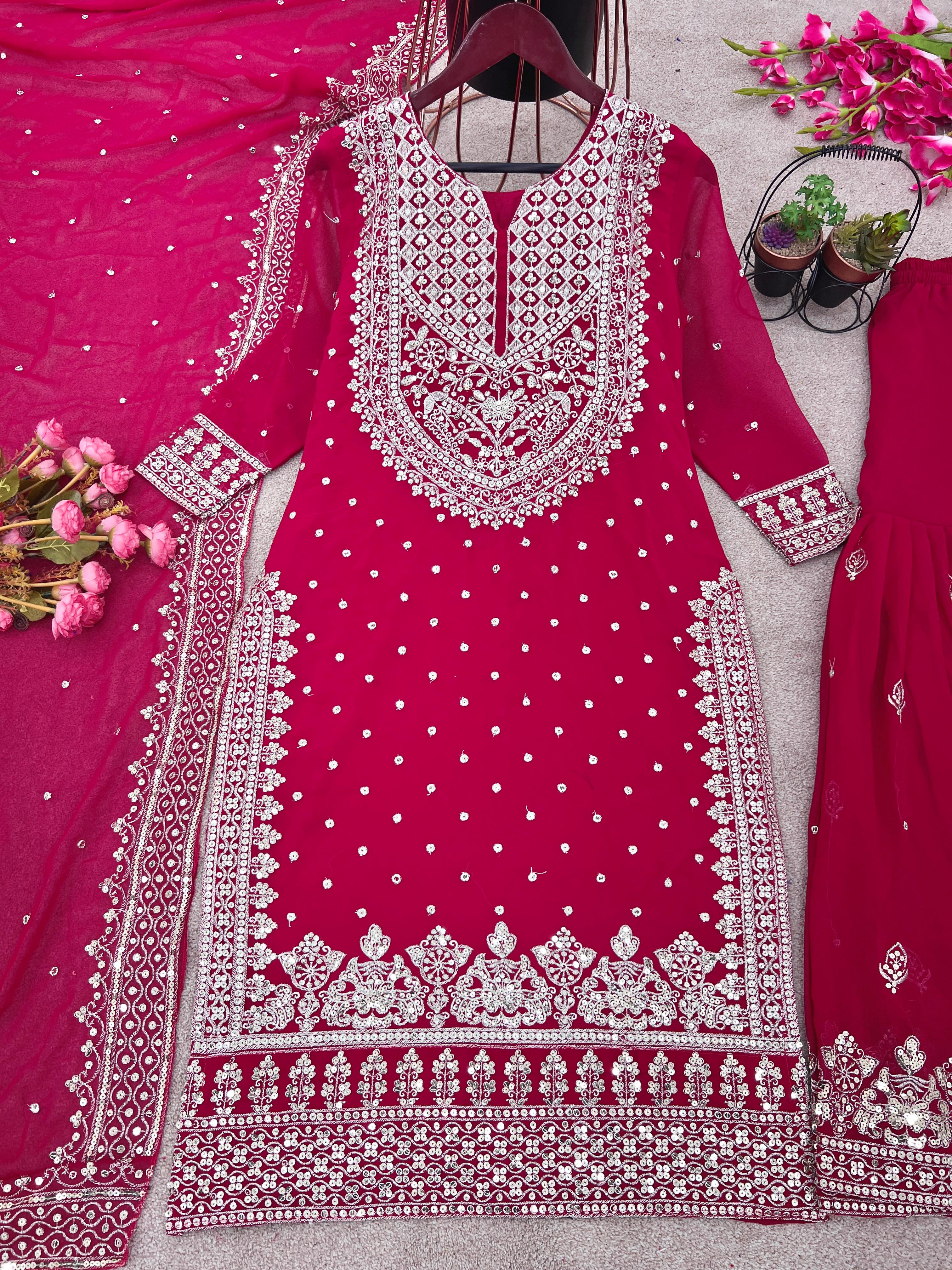 Stylish Pink Color Sharara Suit With Shining Work