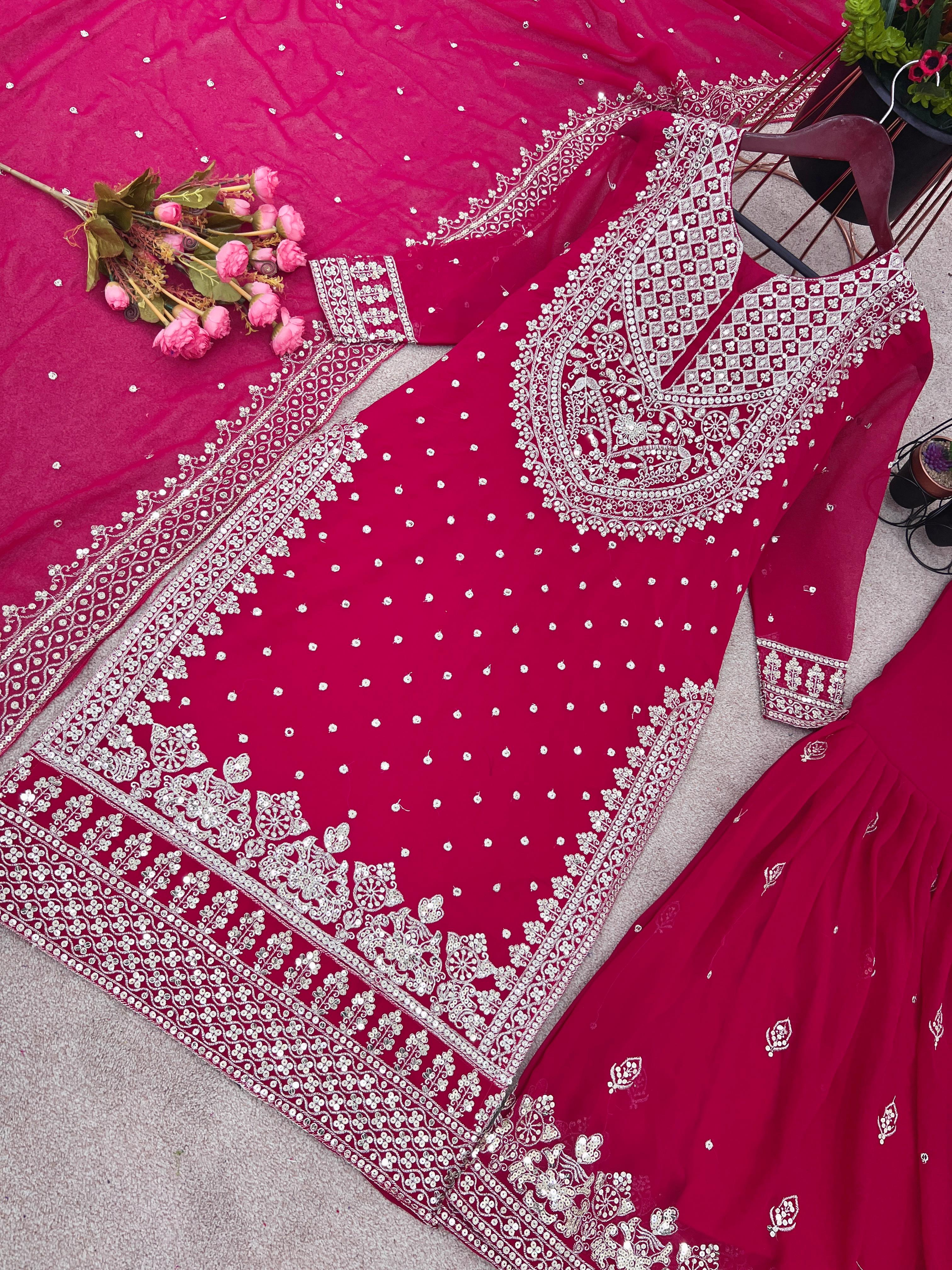 Stylish Pink Color Sharara Suit With Shining Work