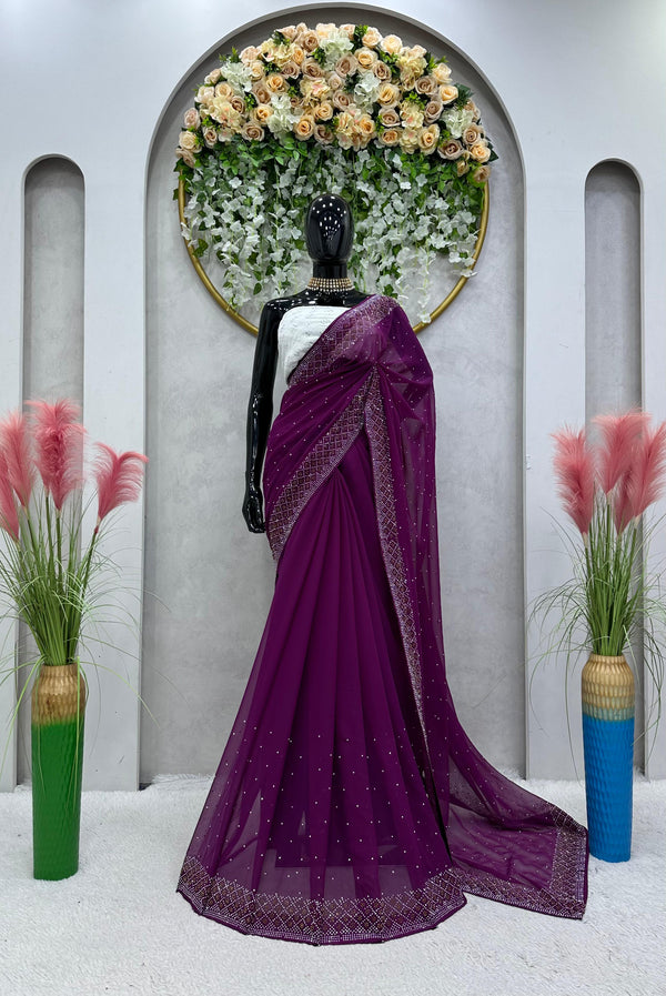 Party Wear Glimmering Work Purple Color Saree