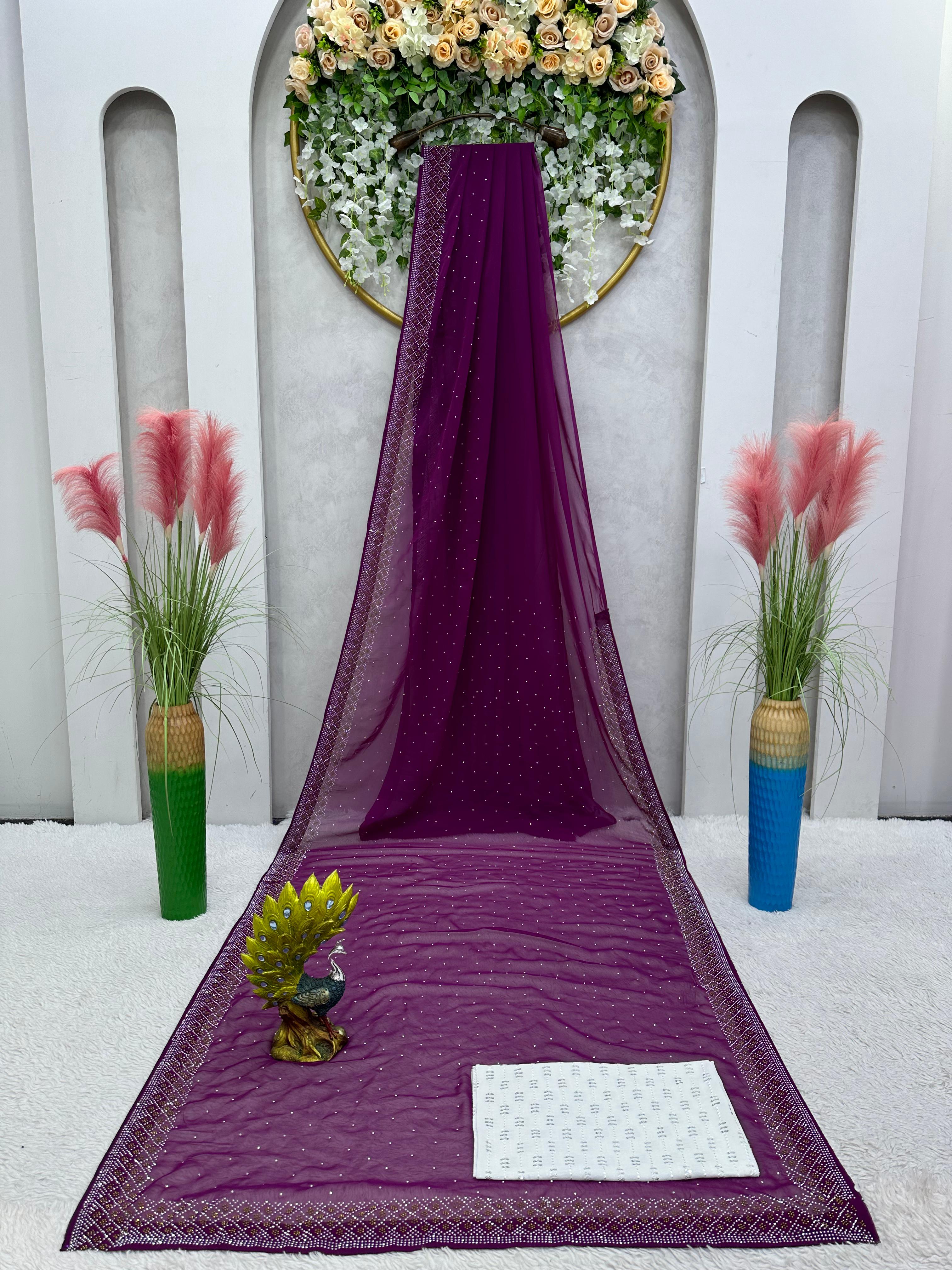 Party Wear Glimmering Work Purple Color Saree